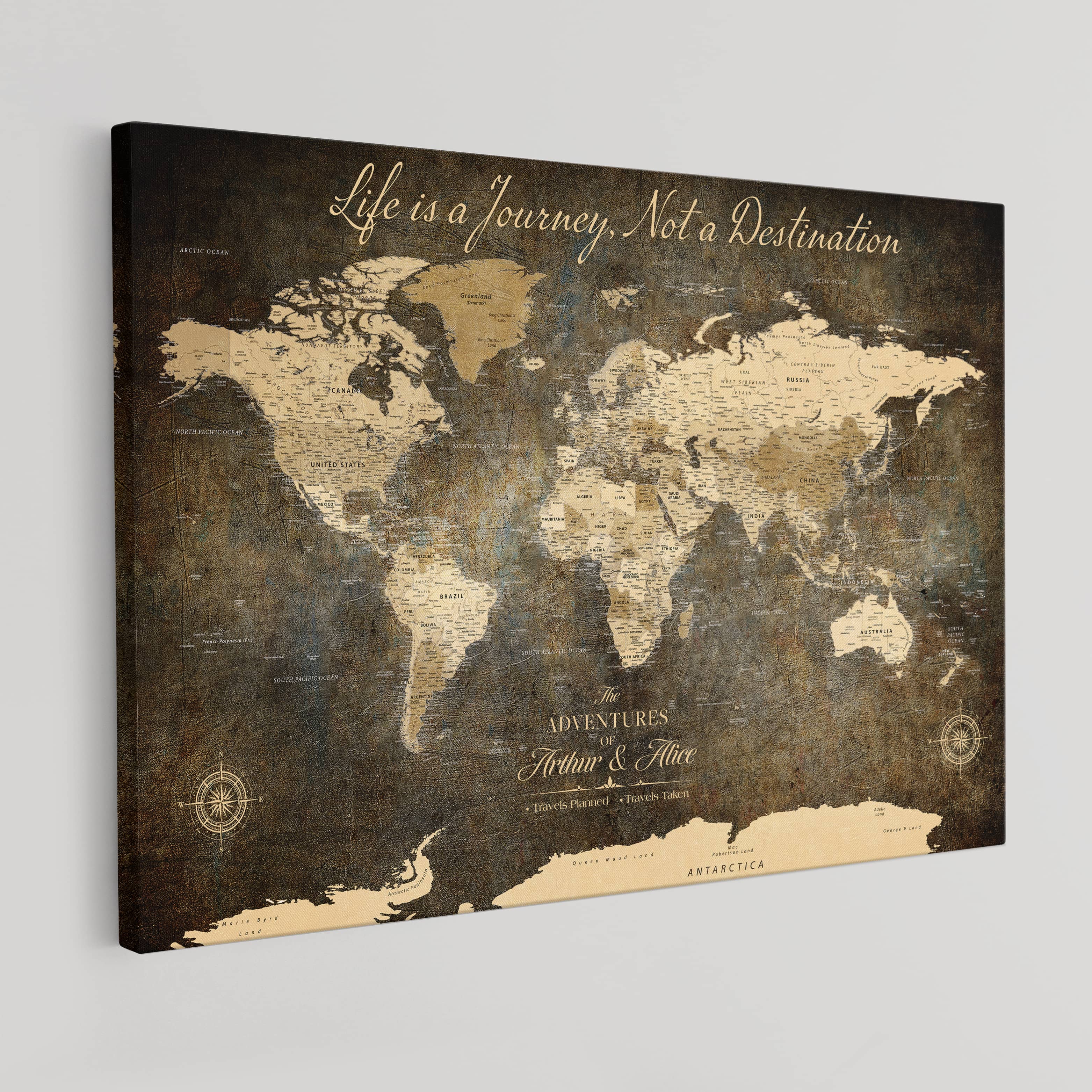 -Personalized Push Pin World Map Canvas – Custom Framed Travel Tracker Wall Art, Large Adventure Map with Pins for Home, Office