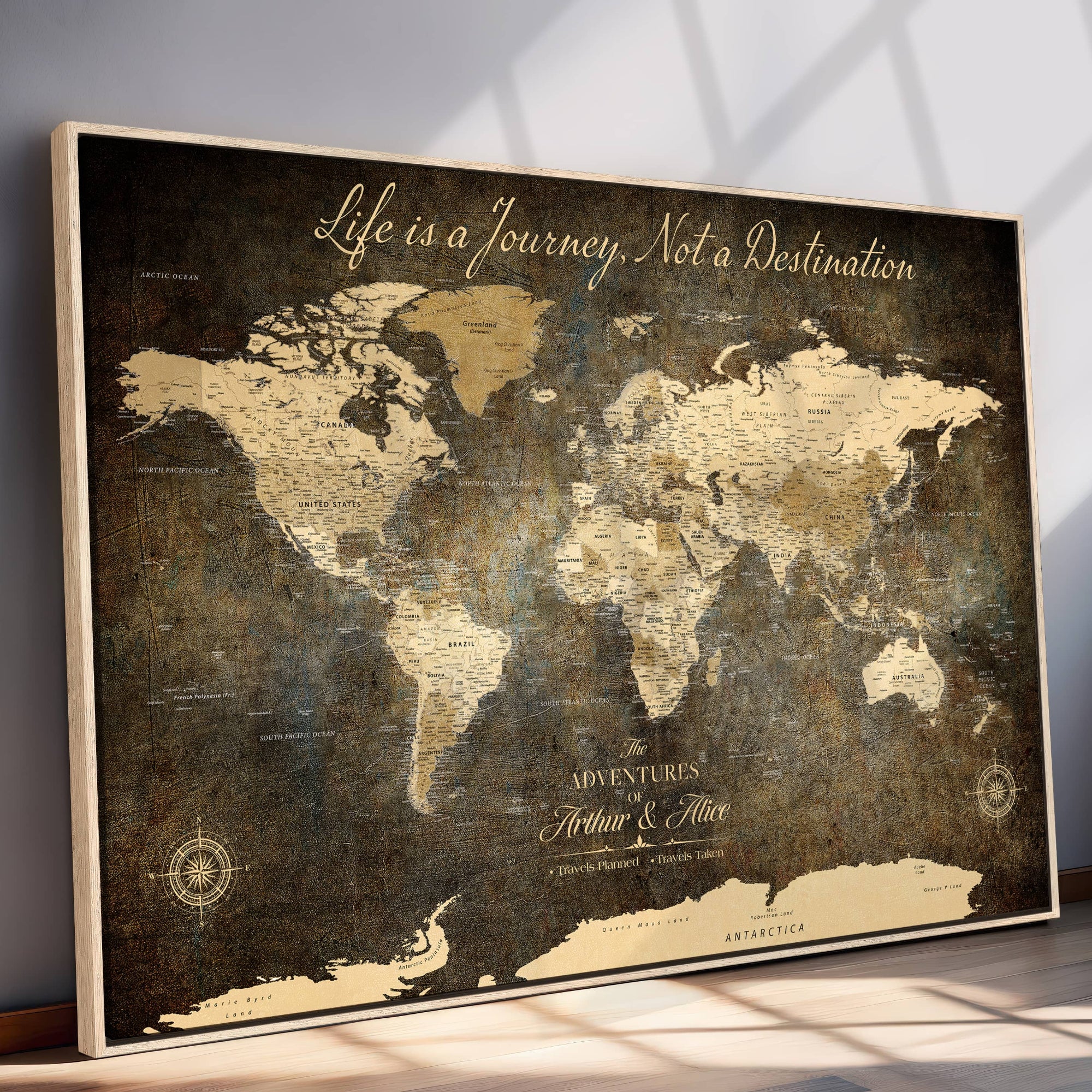 -Personalized Push Pin World Map Canvas – Custom Framed Travel Tracker Wall Art, Large Adventure Map with Pins for Home, Office