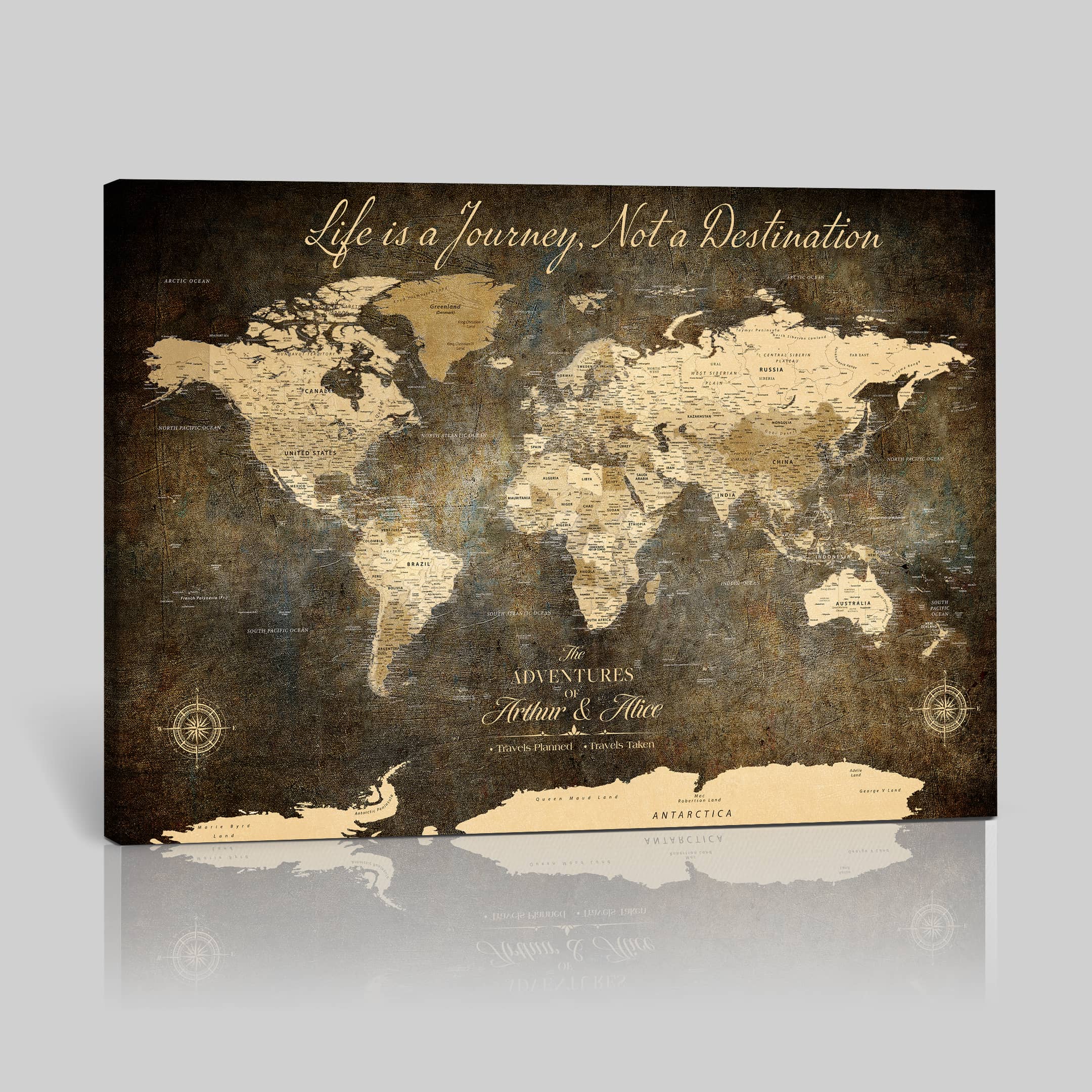 -Personalized Push Pin World Map Canvas – Custom Framed Travel Tracker Wall Art, Large Adventure Map with Pins for Home, Office