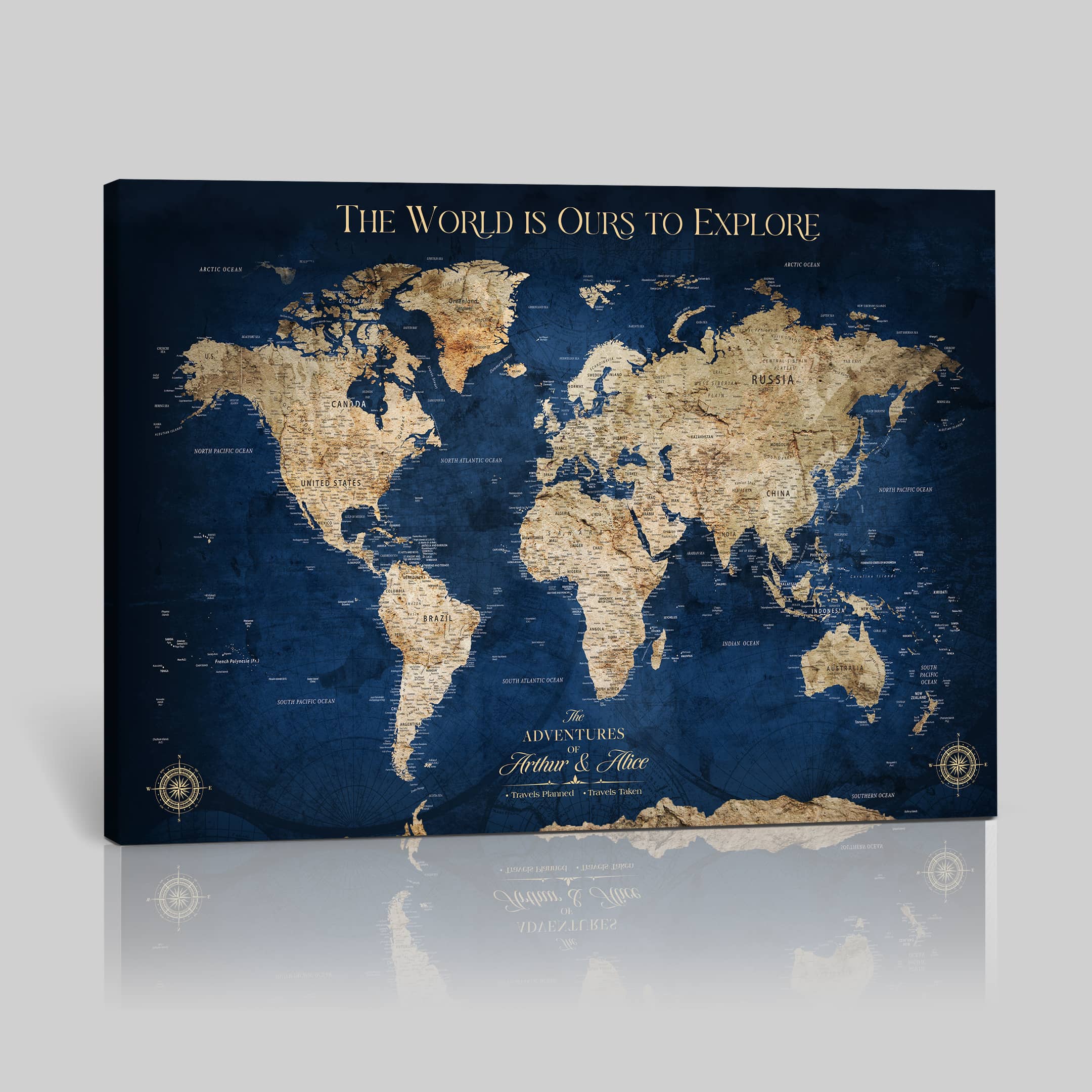 -Custom Push Pin World Map Personalized Travel Tracker Canvas Gift Framed Anniversary Decor for Home, Office