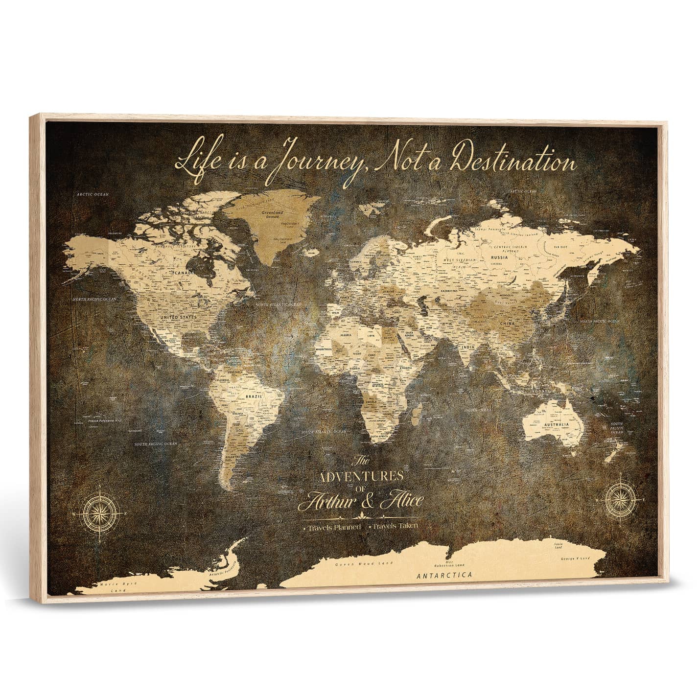 -Personalized Push Pin World Map Canvas – Custom Framed Travel Tracker Wall Art, Large Adventure Map with Pins for Home, Office