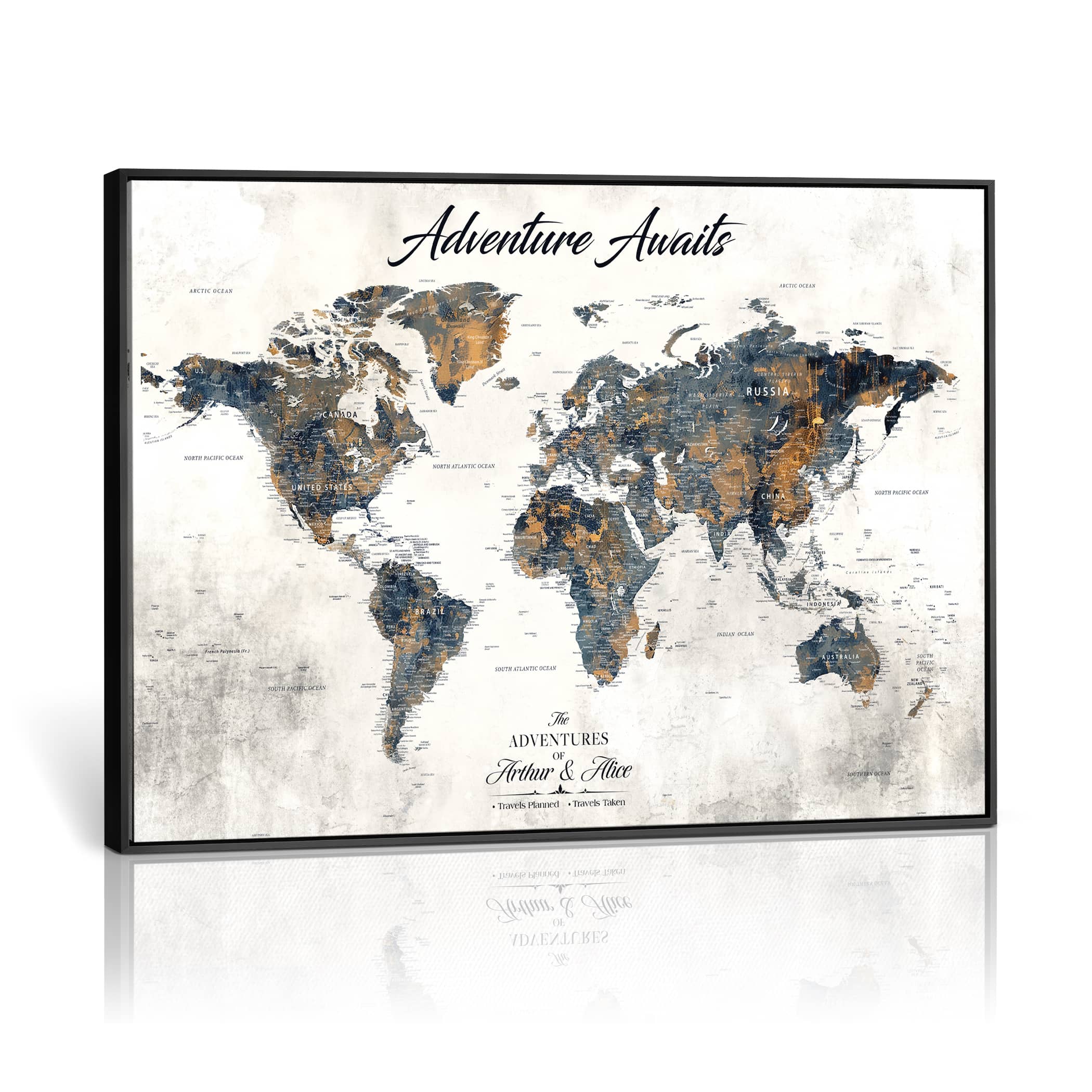 -Personalized Push Pin World Map Canvas – Custom Framed Travel Tracker Wall Art, Large Adventure Map with Pins for Home, Office