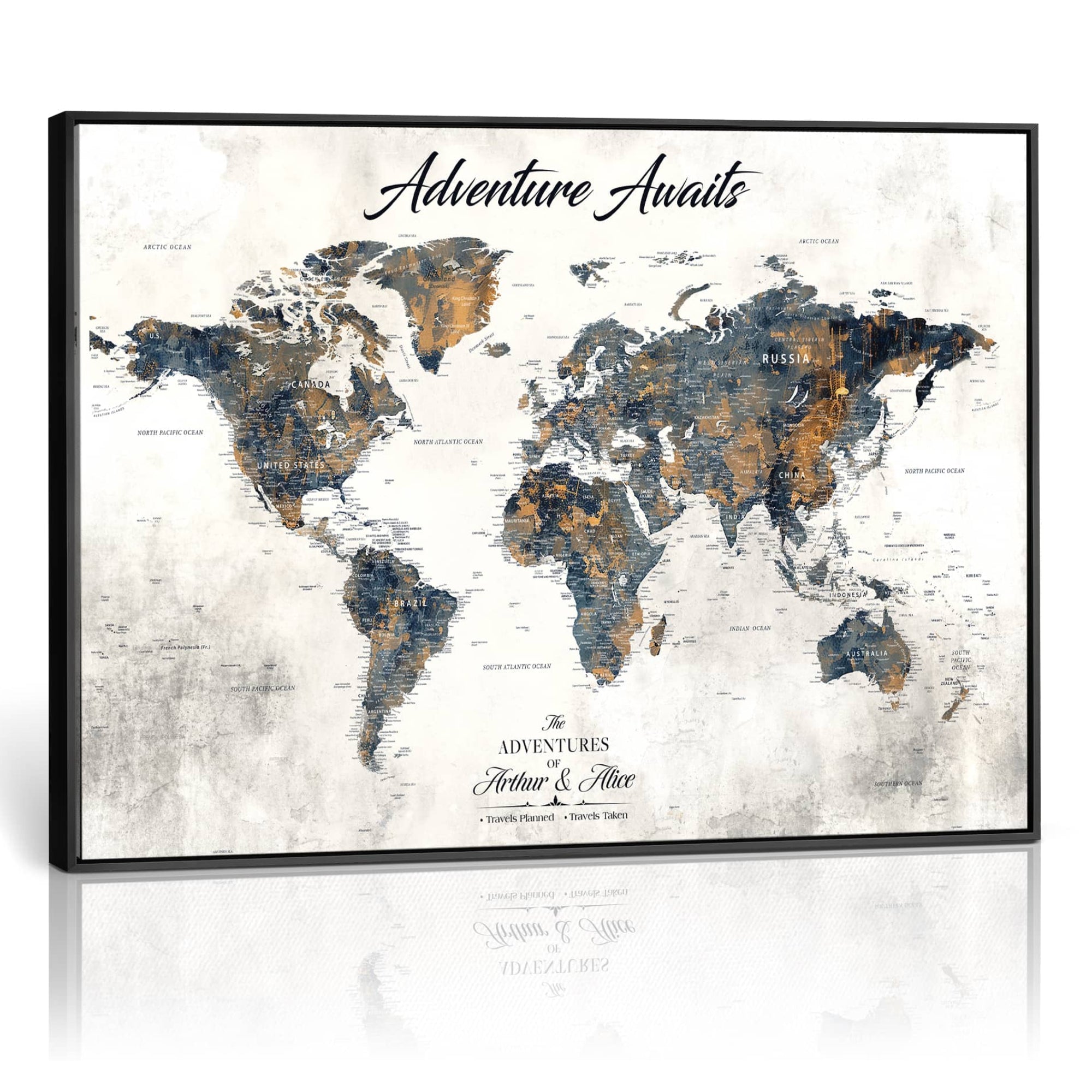 -Personalized Push Pin World Map Canvas – Custom Framed Travel Tracker Wall Art, Large Adventure Map with Pins for Home, Office