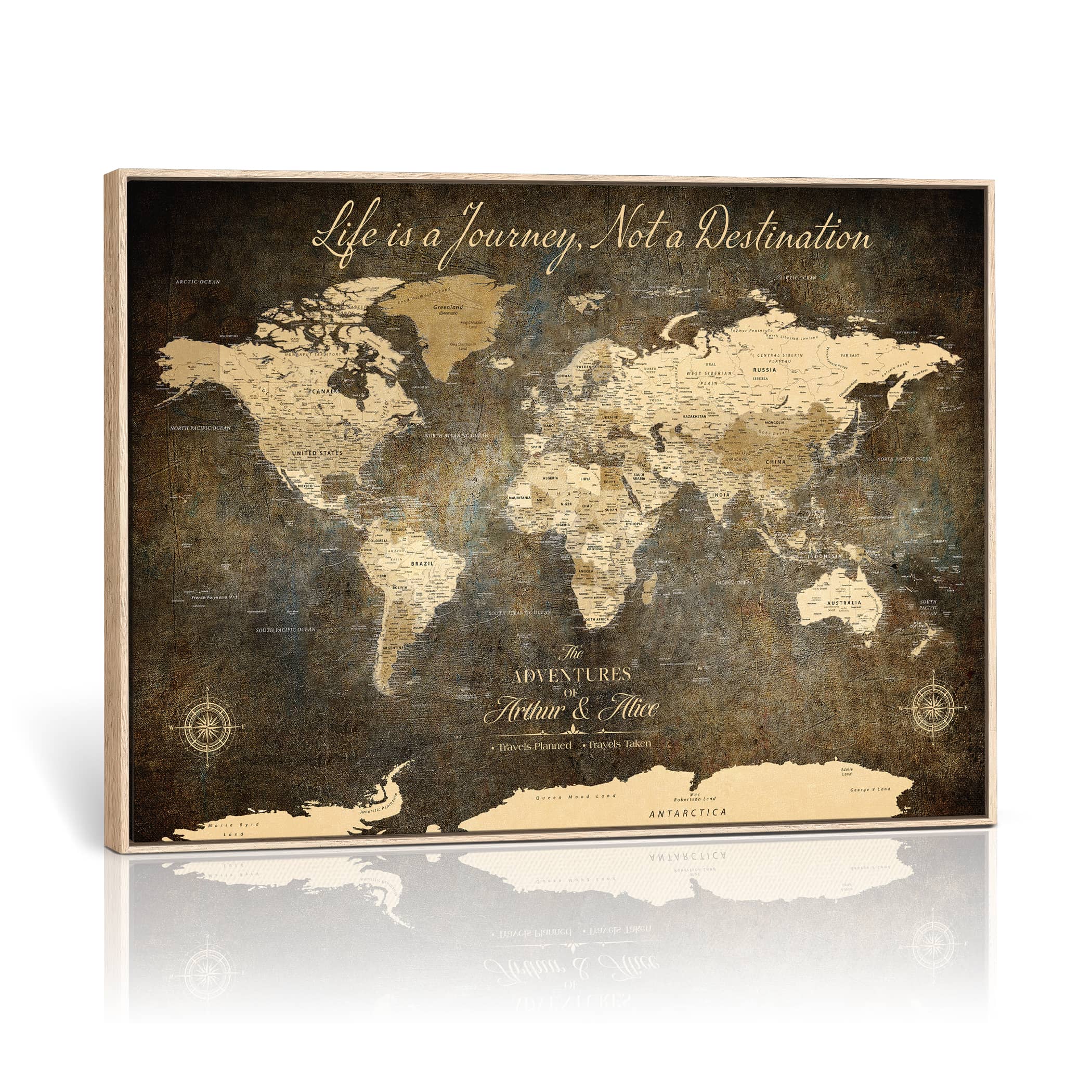 -Personalized Push Pin World Map Canvas – Custom Framed Travel Tracker Wall Art, Large Adventure Map with Pins for Home, Office