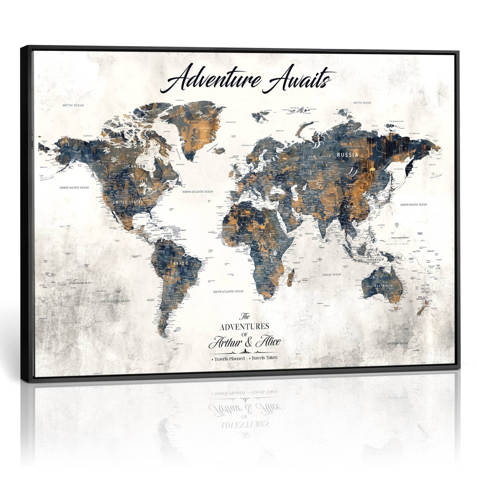 -Personalized Push Pin World Map Canvas – Custom Framed Travel Tracker Wall Art, Large Adventure Map with Pins for Home, Office