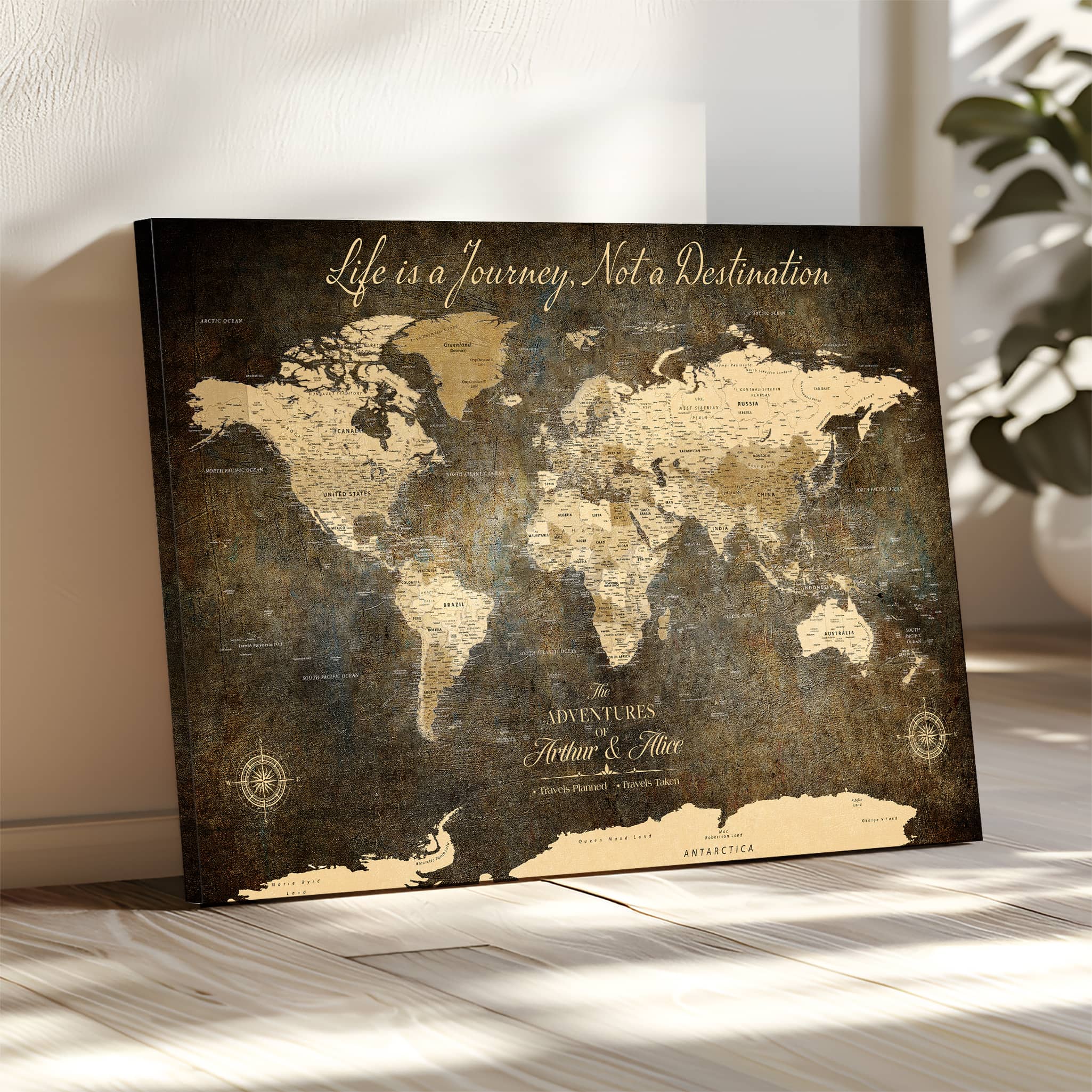 -Personalized Push Pin World Map Canvas – Custom Framed Travel Tracker Wall Art, Large Adventure Map with Pins for Home, Office