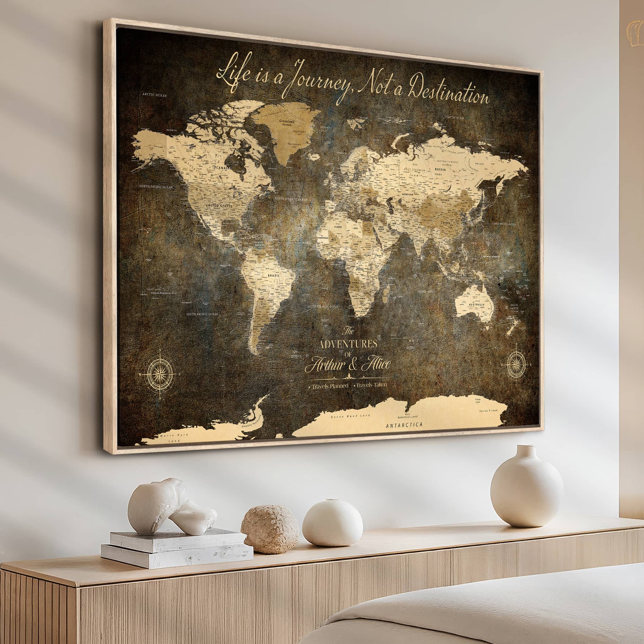 -Personalized Push Pin World Map Canvas – Custom Framed Travel Tracker Wall Art, Large Adventure Map with Pins for Home, Office