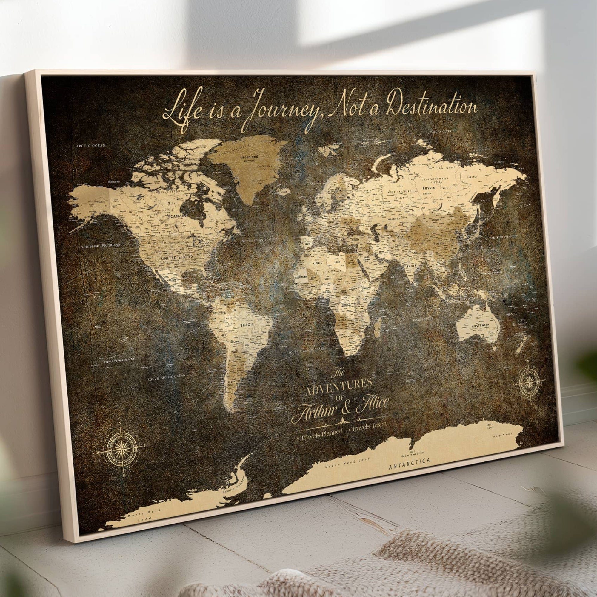 -Personalized Push Pin World Map Canvas – Custom Framed Travel Tracker Wall Art, Large Adventure Map with Pins for Home, Office