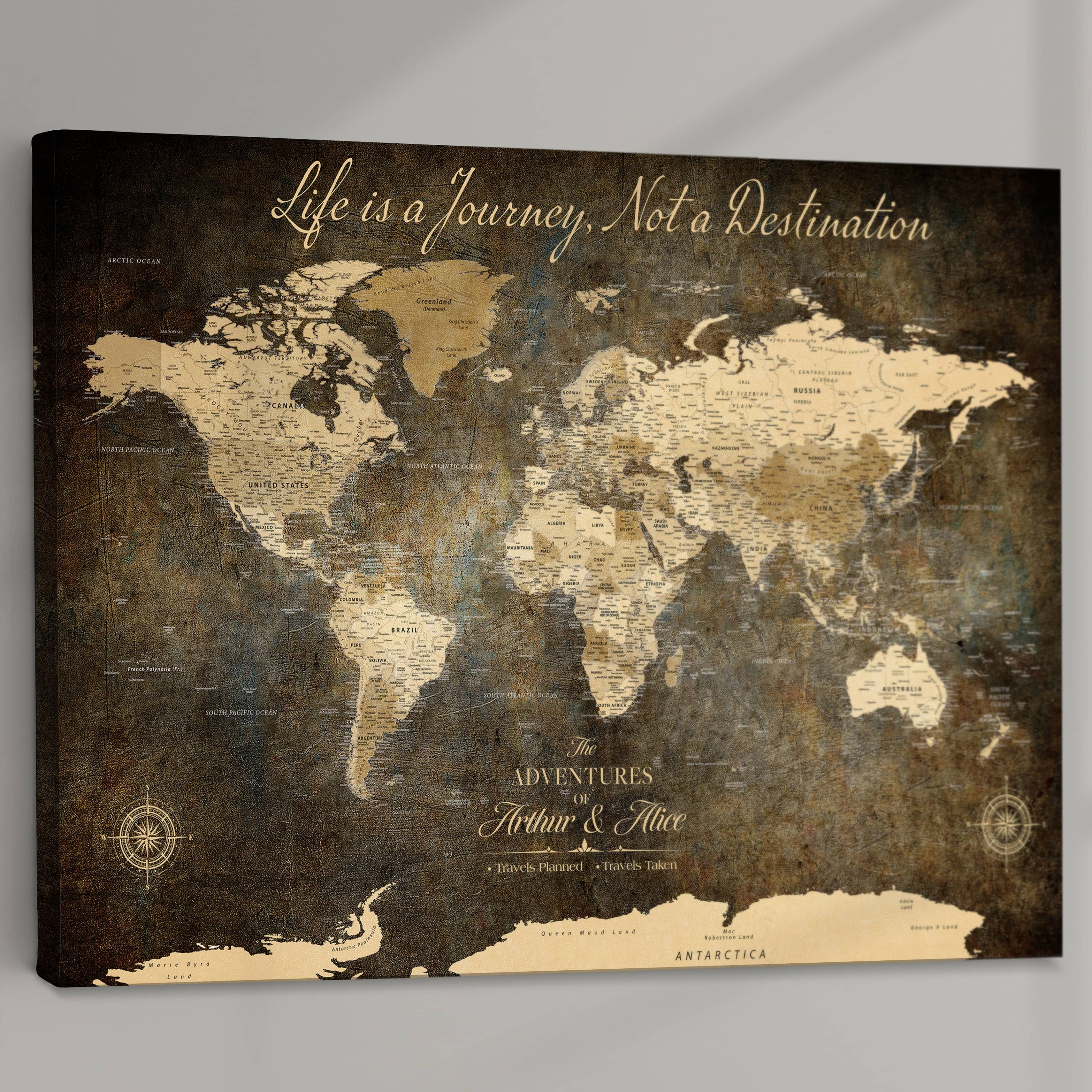 -Personalized Push Pin World Map Canvas – Custom Framed Travel Tracker Wall Art, Large Adventure Map with Pins for Home, Office