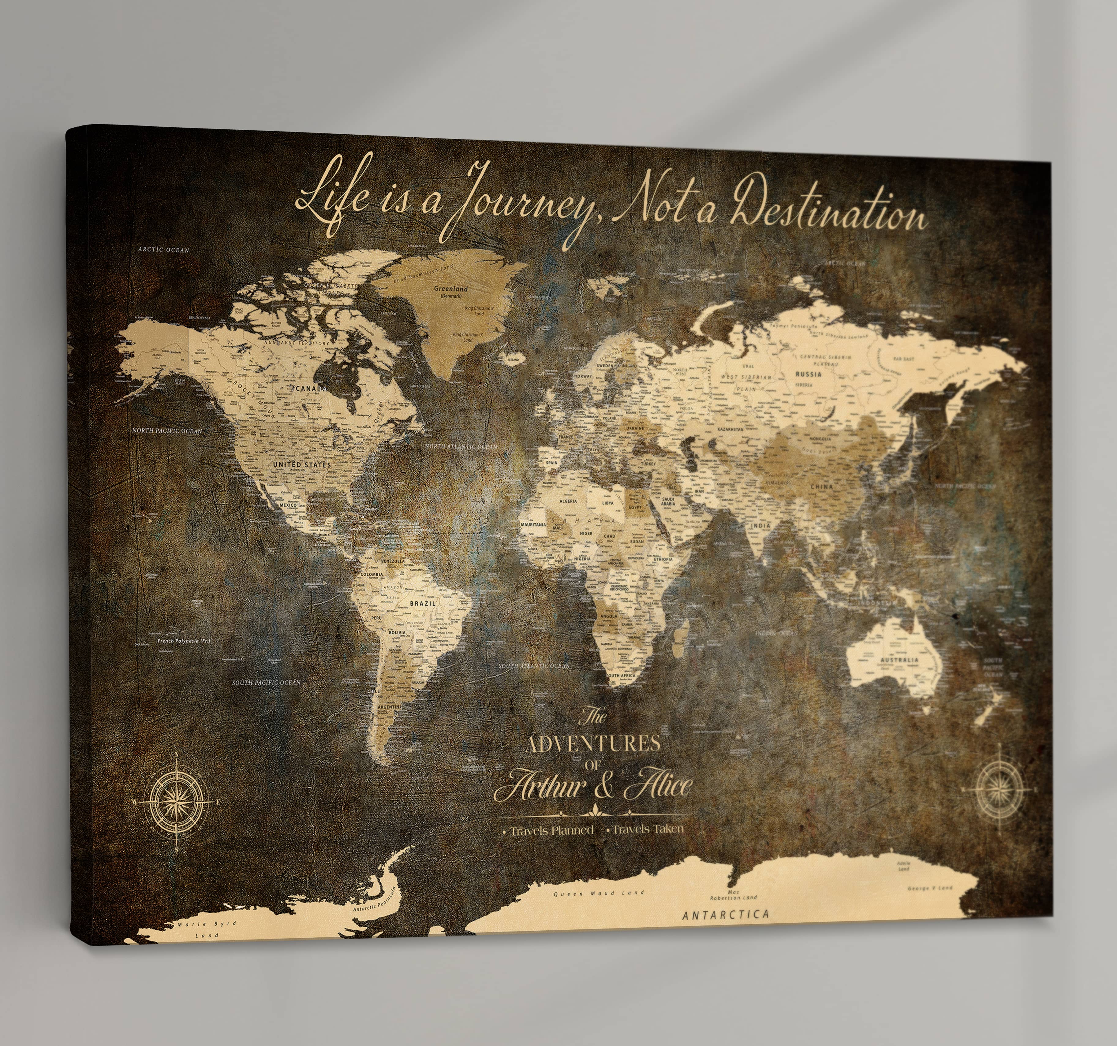 -Personalized Push Pin World Map Canvas – Custom Framed Travel Tracker Wall Art, Large Adventure Map with Pins for Home, Office