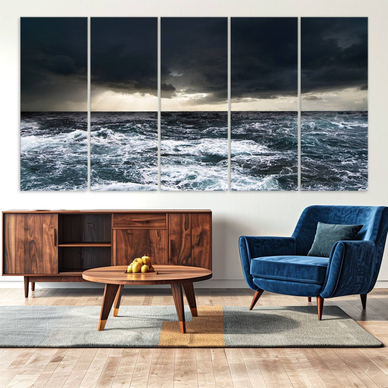 -Dark Clouds Stormy Sea Large Wall Art Canvas Print, Framed Stormy Sea Canvas
