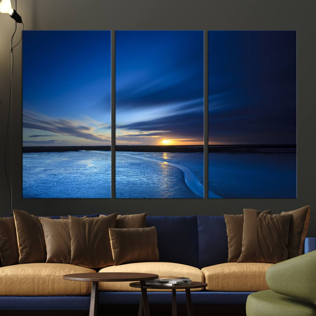 -Deep Blue Ocean Sunset Canvas Art, Serene Coastal Sunset Print, Ocean Horizon and Sunset Wall Art