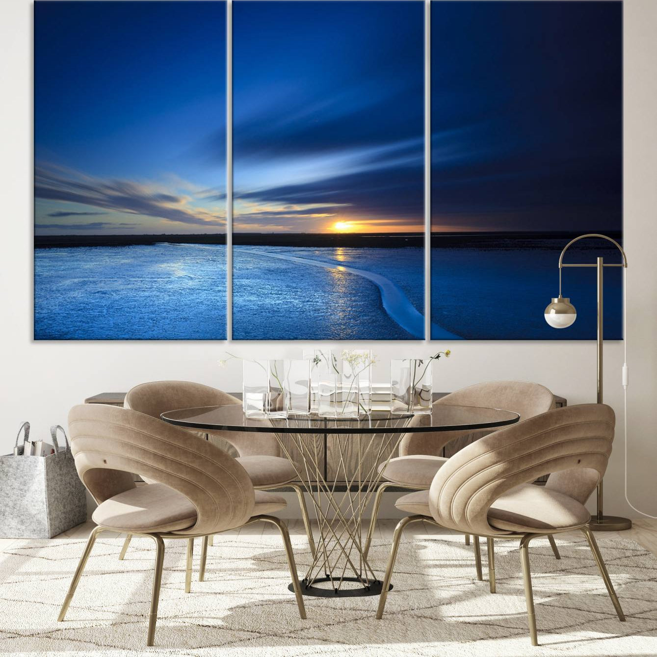 -Deep Blue Ocean Sunset Canvas Art, Serene Coastal Sunset Print, Ocean Horizon and Sunset Wall Art