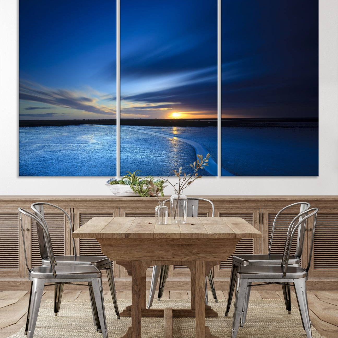 -Deep Blue Ocean Sunset Canvas Art, Serene Coastal Sunset Print, Ocean Horizon and Sunset Wall Art
