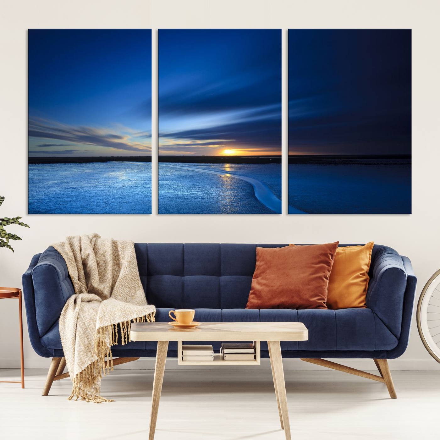 -Deep Blue Ocean Sunset Canvas Art, Serene Coastal Sunset Print, Ocean Horizon and Sunset Wall Art