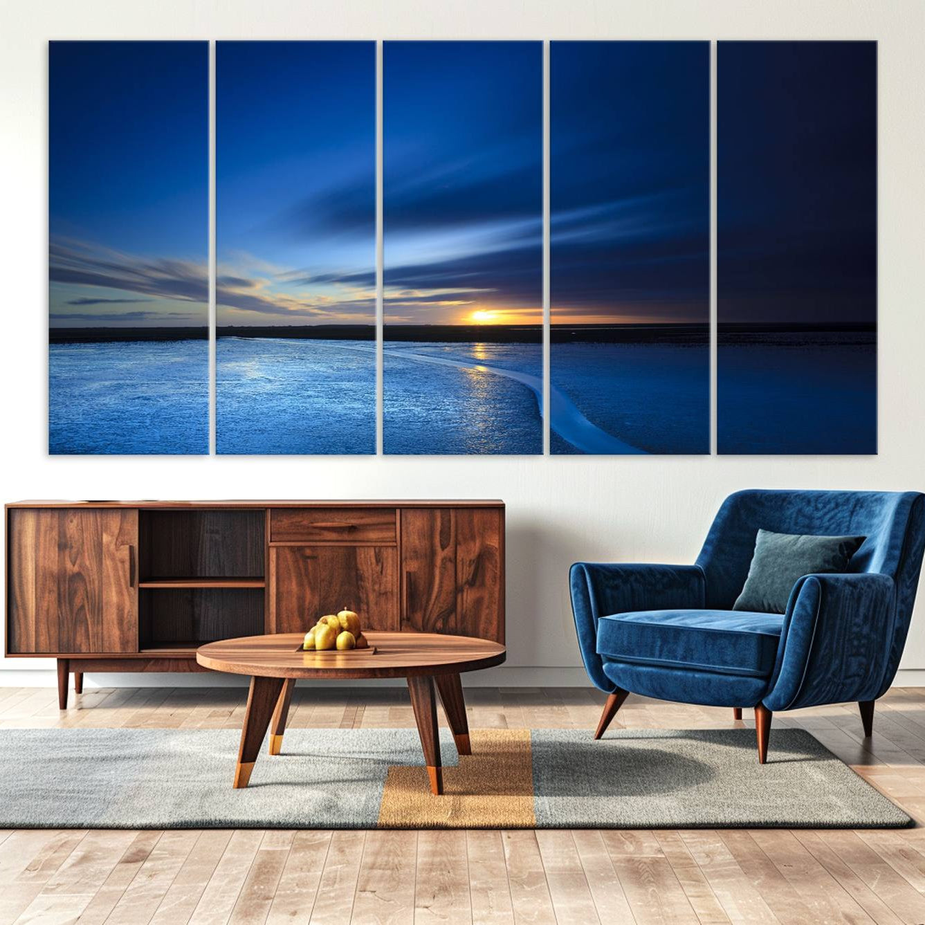 -Deep Blue Ocean Sunset Canvas Art, Serene Coastal Sunset Print, Ocean Horizon and Sunset Wall Art