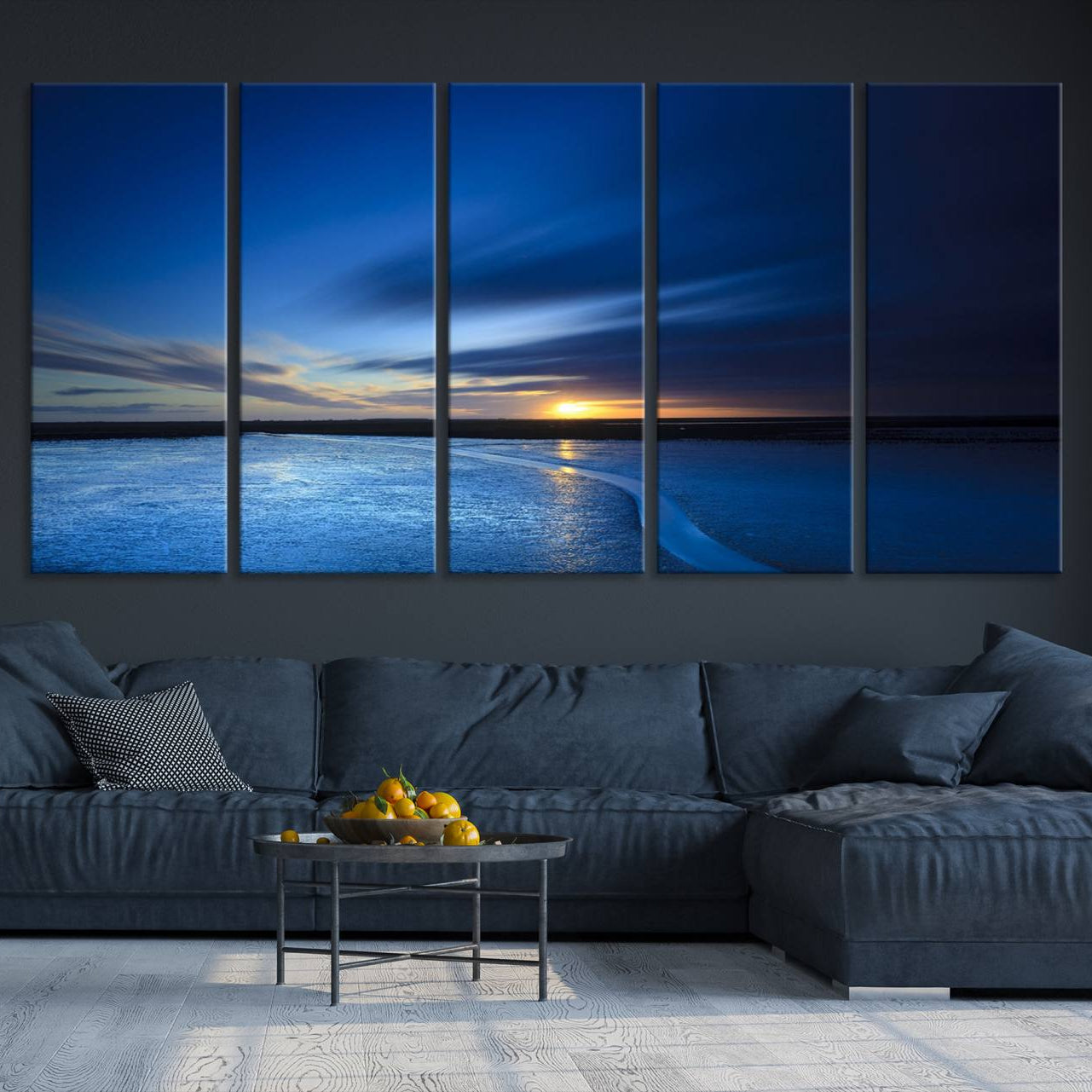 -Deep Blue Ocean Sunset Canvas Art, Serene Coastal Sunset Print, Ocean Horizon and Sunset Wall Art