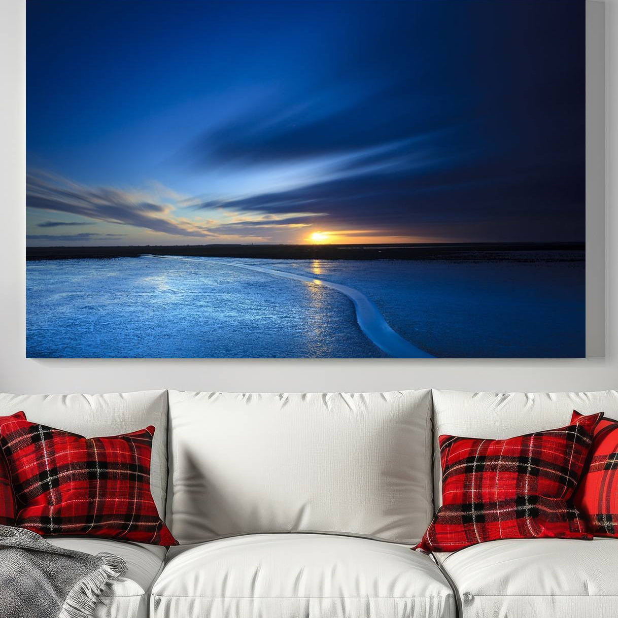 -Deep Blue Ocean Sunset Canvas Art, Serene Coastal Sunset Print, Ocean Horizon and Sunset Wall Art