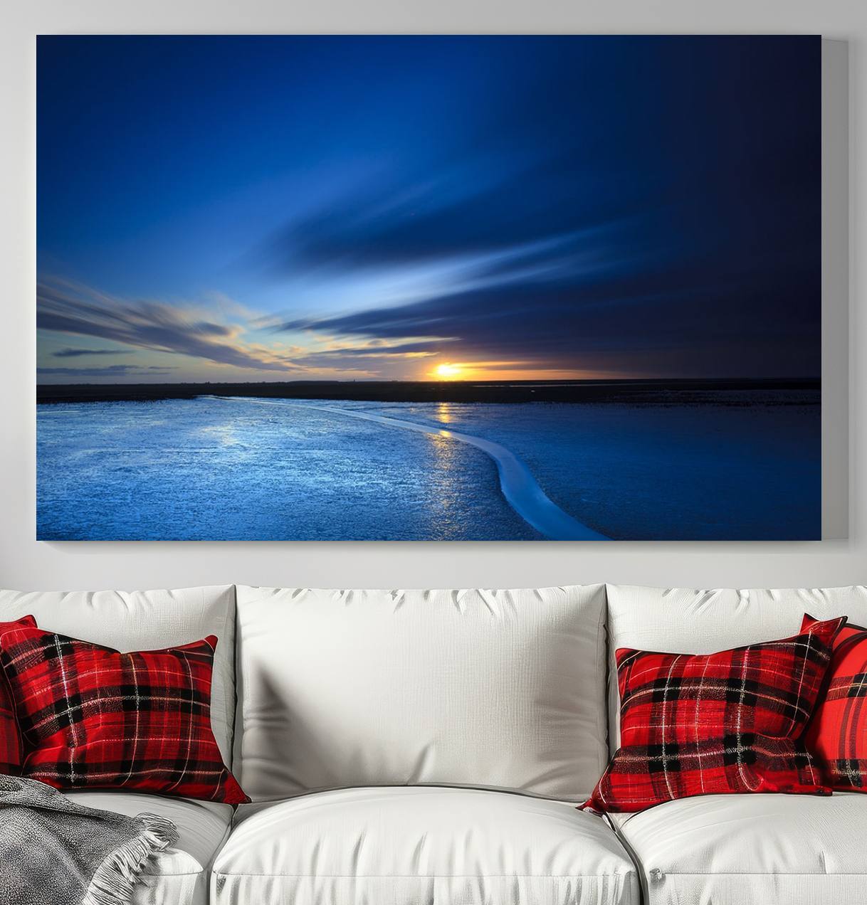 -Deep Blue Ocean Sunset Canvas Art, Serene Coastal Sunset Print, Ocean Horizon and Sunset Wall Art