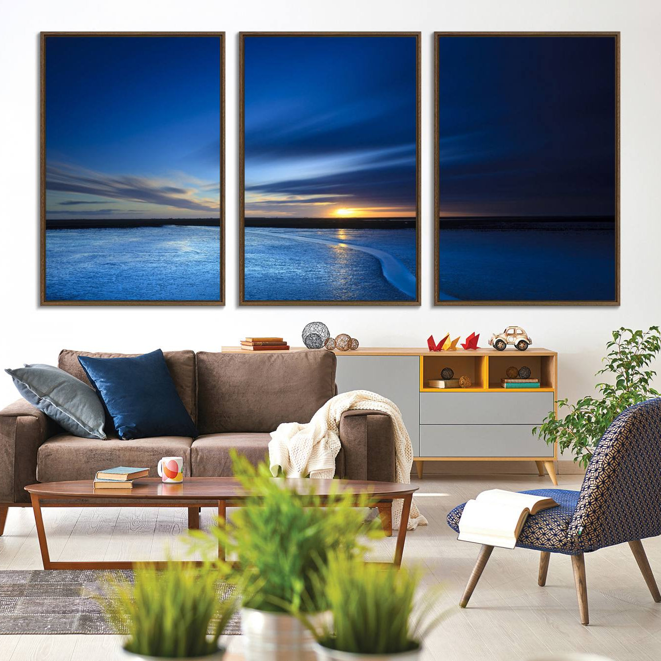 -Deep Blue Ocean Sunset Canvas Art, Serene Coastal Sunset Print, Ocean Horizon and Sunset Wall Art