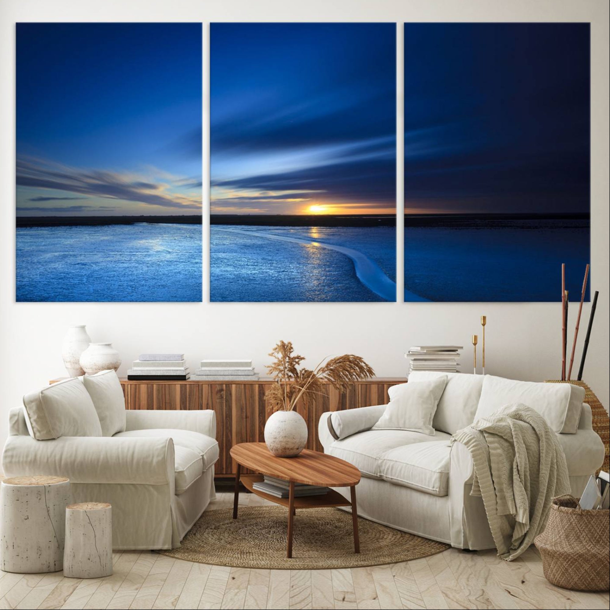 65405-MGV-CV-36X24-Deep Blue Ocean Sunset Canvas Art, Serene Coastal Sunset Print, Ocean Horizon and Sunset Wall Art