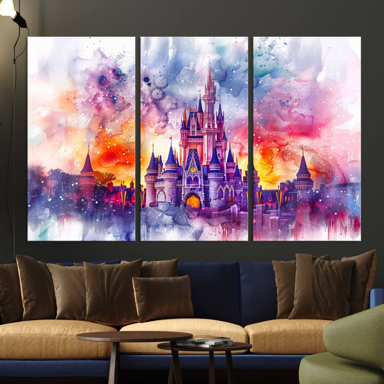24602-MGV-CV-36X24-Disney Wall Art, Cinderella Castle Disney Print Wall Art, Kids Art, Disneyland Poster, watercolor