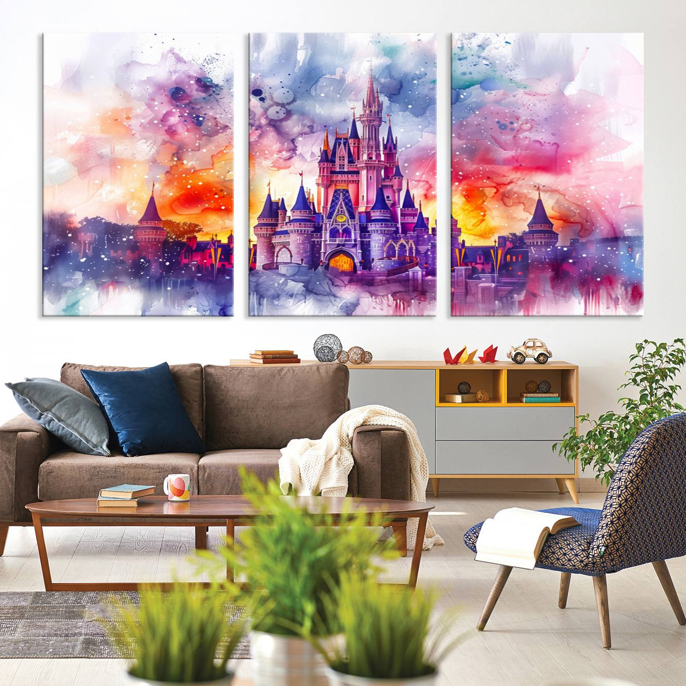 -Disney Wall Art, Cinderella Castle Disney Print Wall Art, Kids Art, Disneyland Poster, watercolor