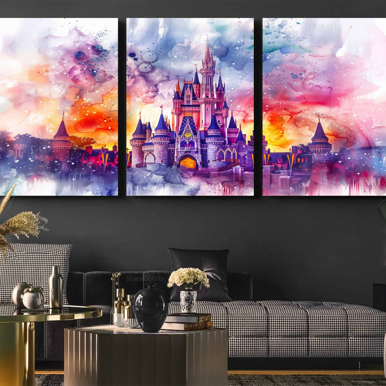 -Disney Wall Art, Cinderella Castle Disney Print Wall Art, Kids Art, Disneyland Poster, watercolor