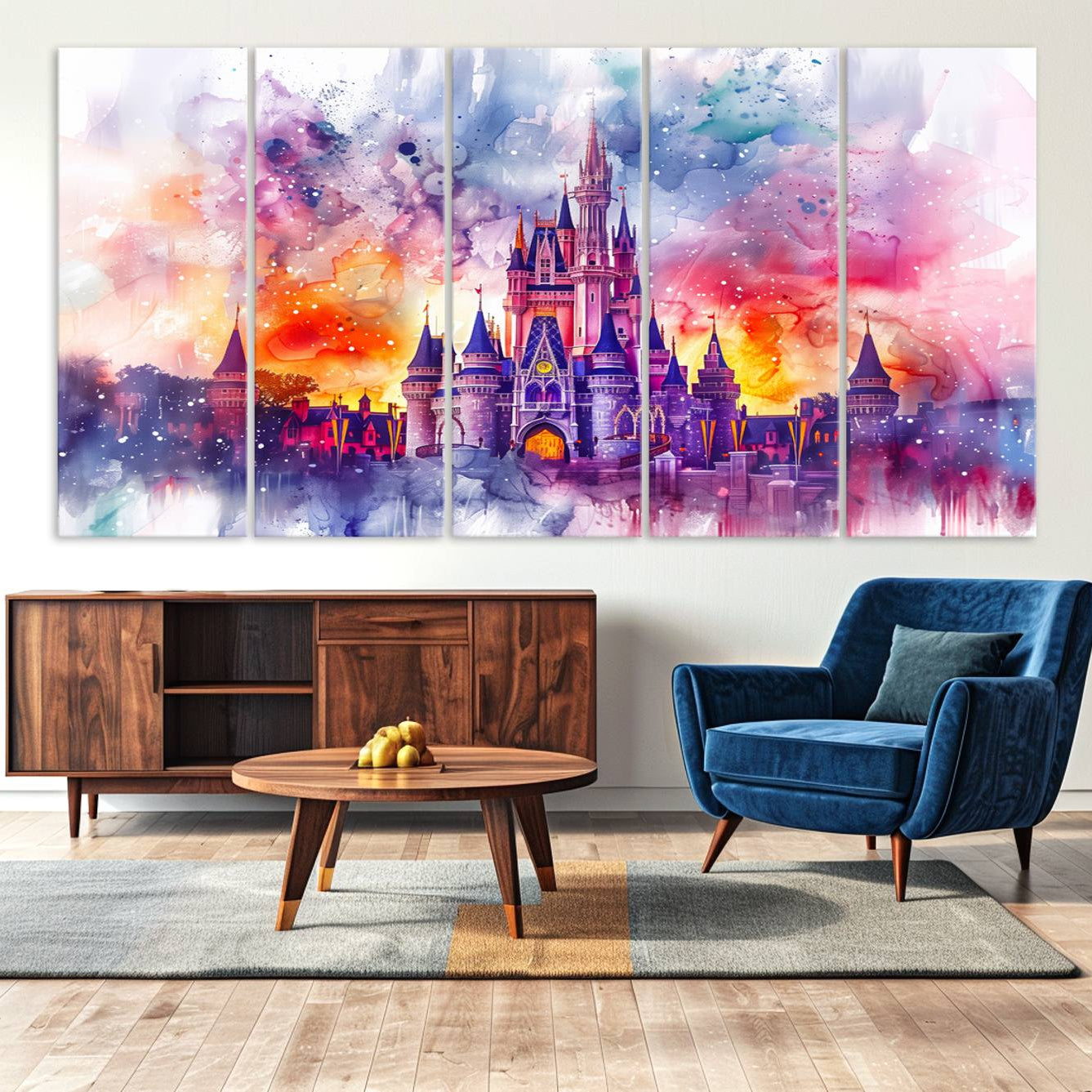 -Disney Wall Art, Cinderella Castle Disney Print Wall Art, Kids Art, Disneyland Poster, watercolor