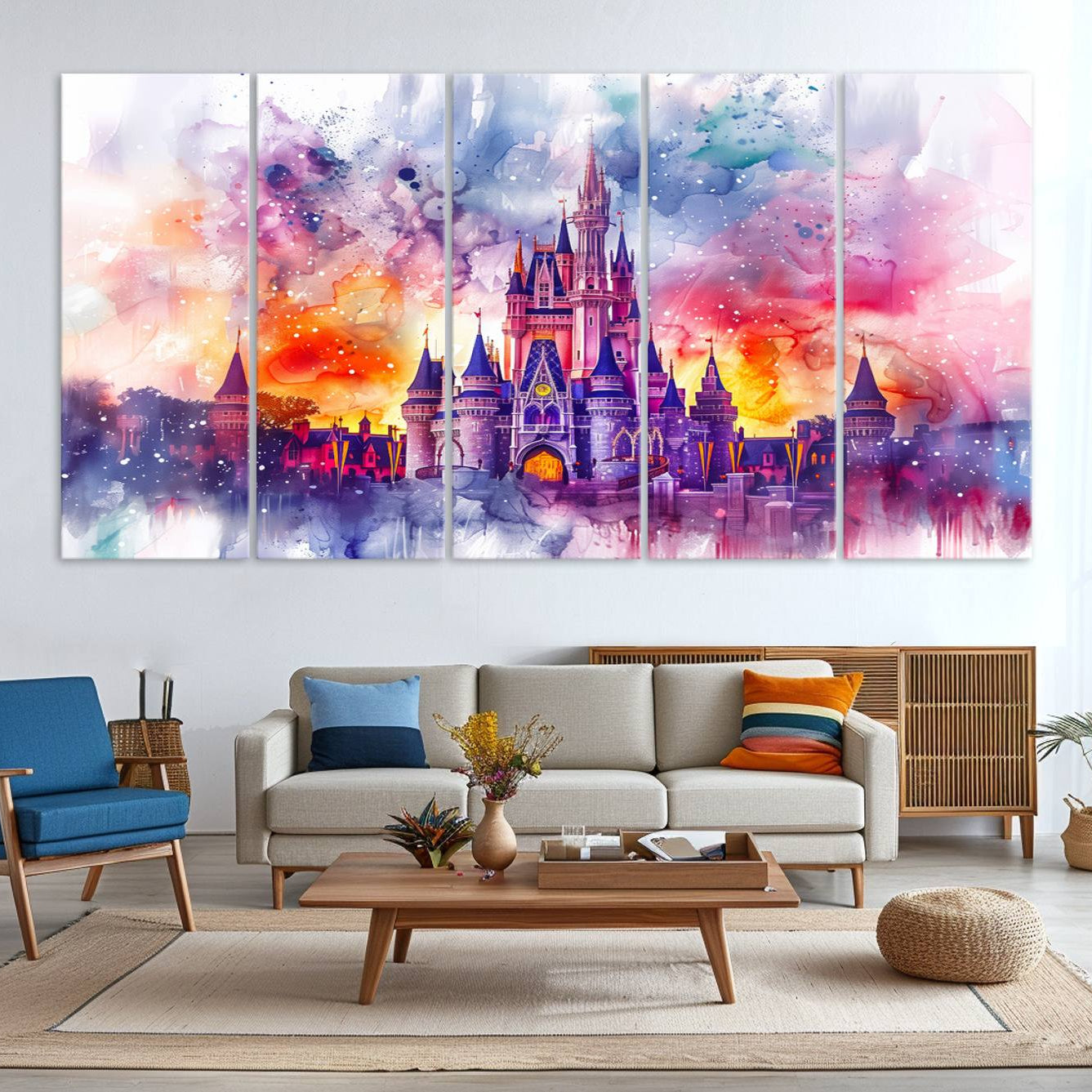 -Disney Wall Art, Cinderella Castle Disney Print Wall Art, Kids Art, Disneyland Poster, watercolor