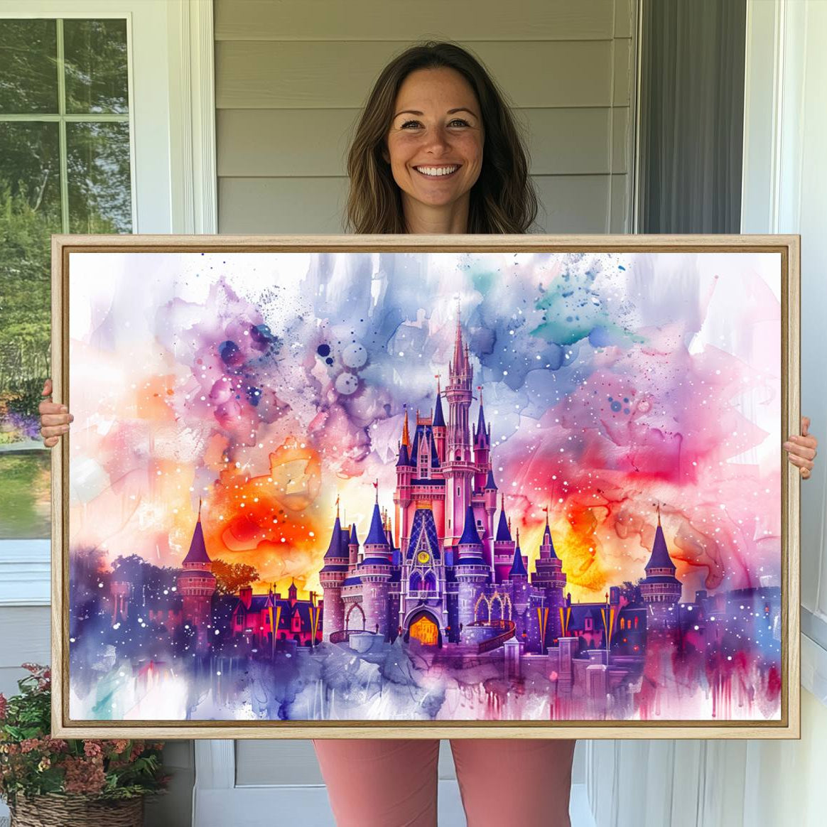 -Disney Wall Art, Cinderella Castle Disney Print Wall Art, Kids Art, Disneyland Poster, watercolor