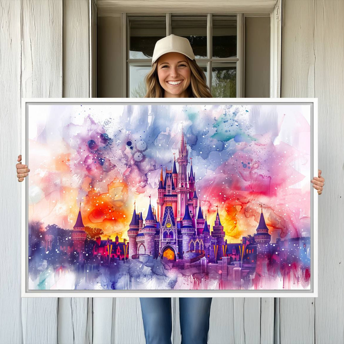 -Disney Wall Art, Cinderella Castle Disney Print Wall Art, Kids Art, Disneyland Poster, watercolor