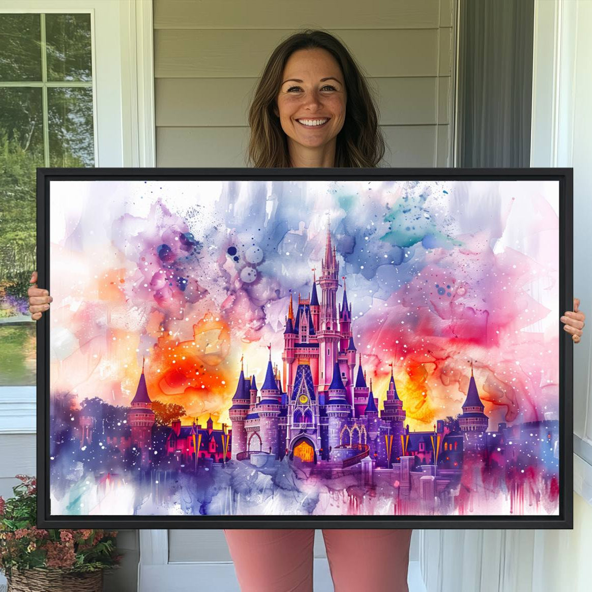 -Disney Wall Art, Cinderella Castle Disney Print Wall Art, Kids Art, Disneyland Poster, watercolor