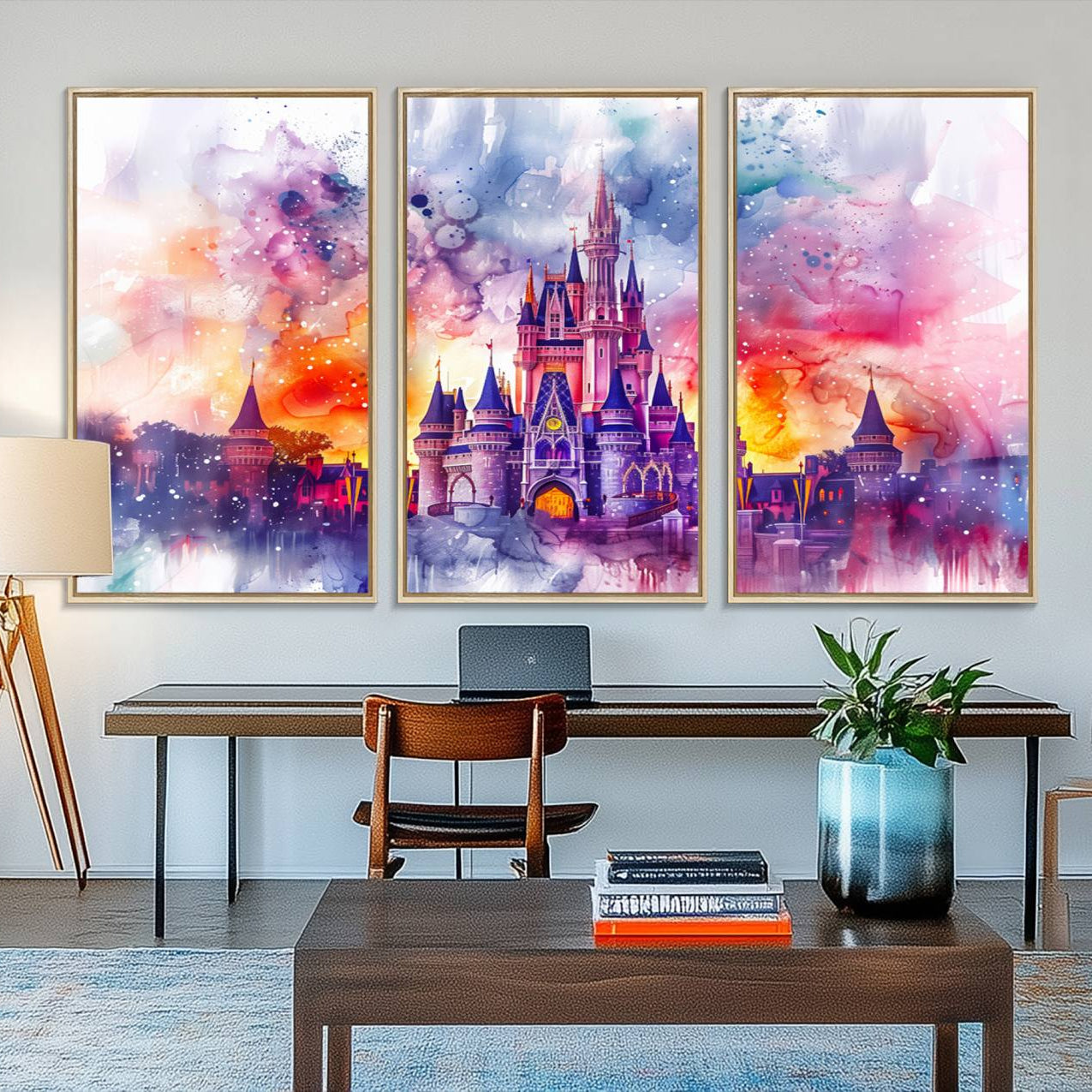 -Disney Wall Art, Cinderella Castle Disney Print Wall Art, Kids Art, Disneyland Poster, watercolor