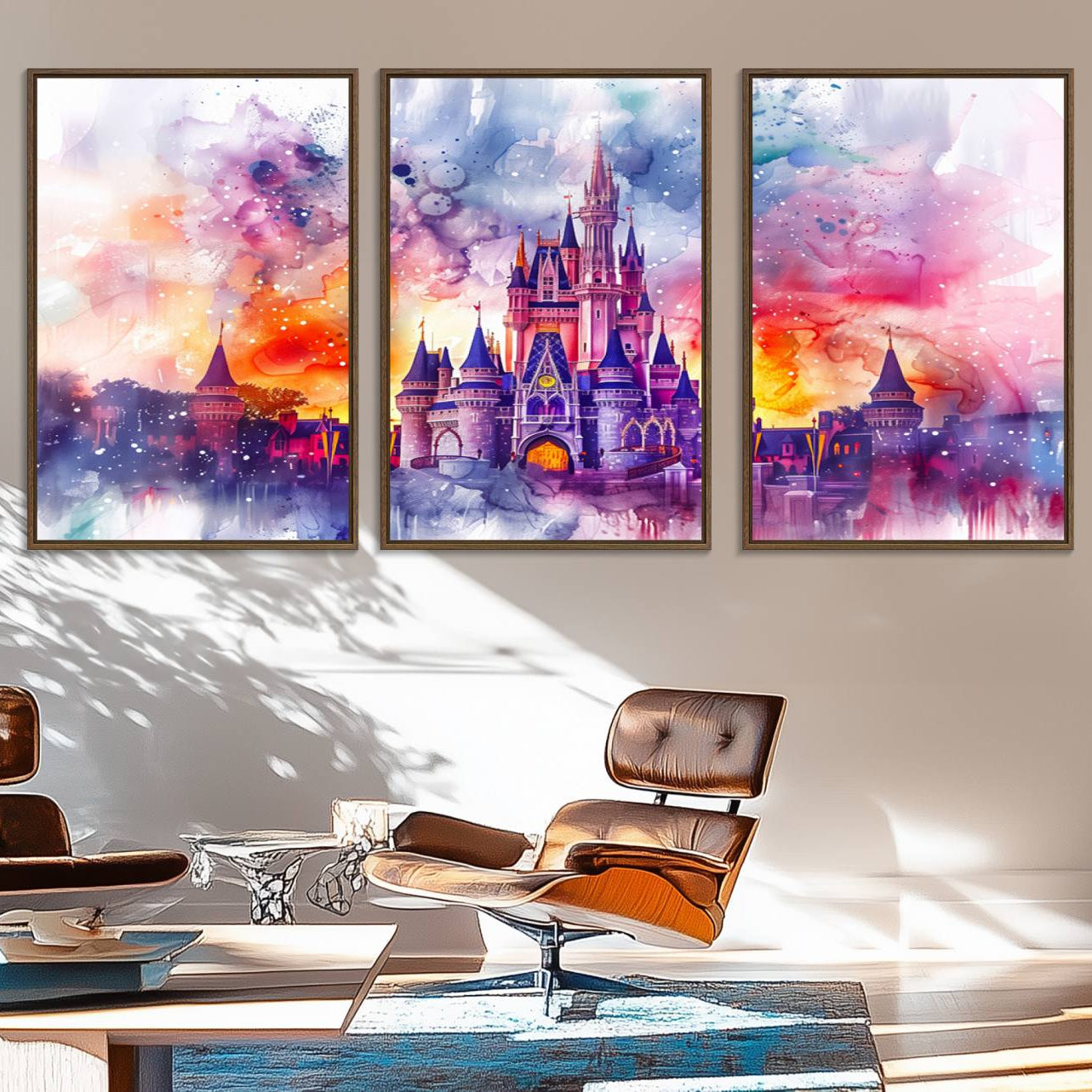 -Disney Wall Art, Cinderella Castle Disney Print Wall Art, Kids Art, Disneyland Poster, watercolor