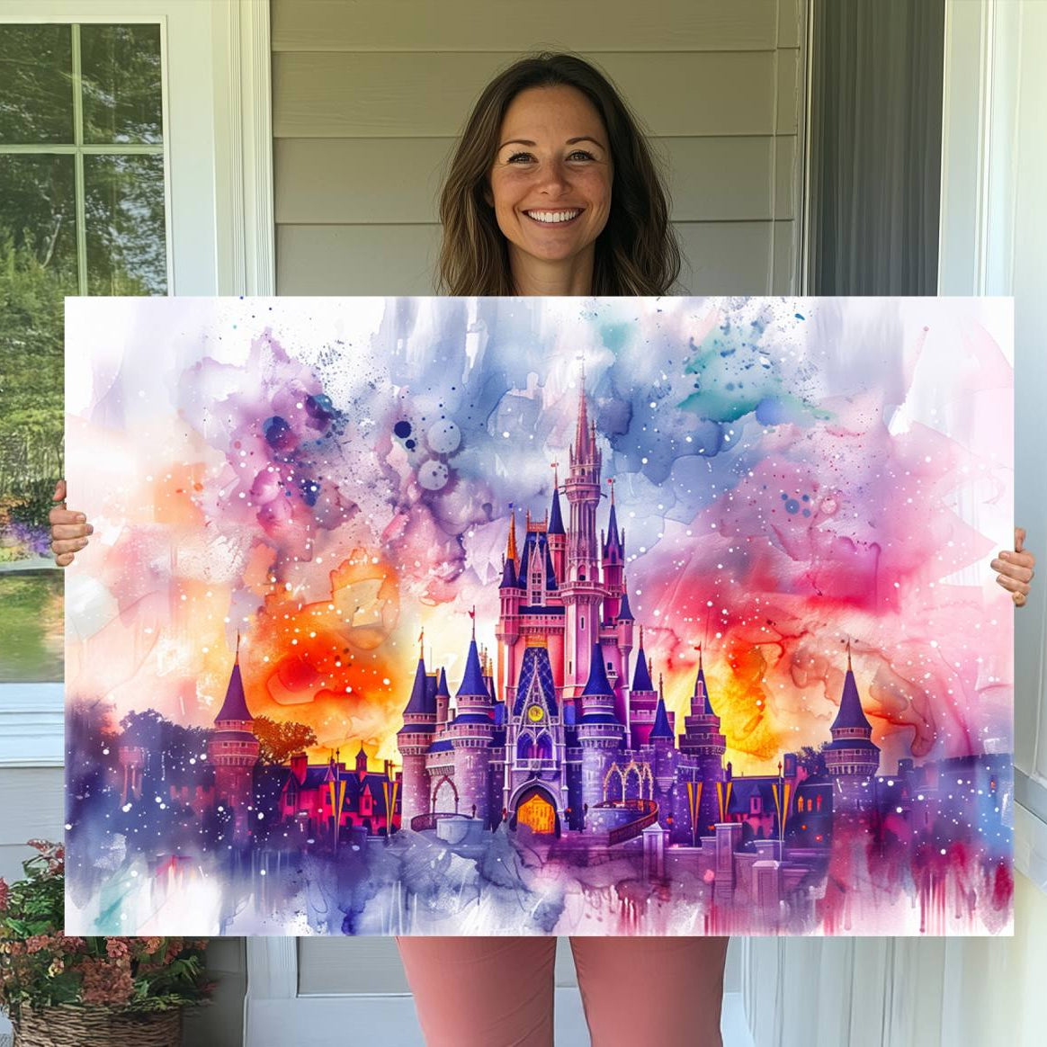 24602-MGV-CV-36X24-Disney Wall Art, Cinderella Castle Disney Print Wall Art, Kids Art, Disneyland Poster, watercolor