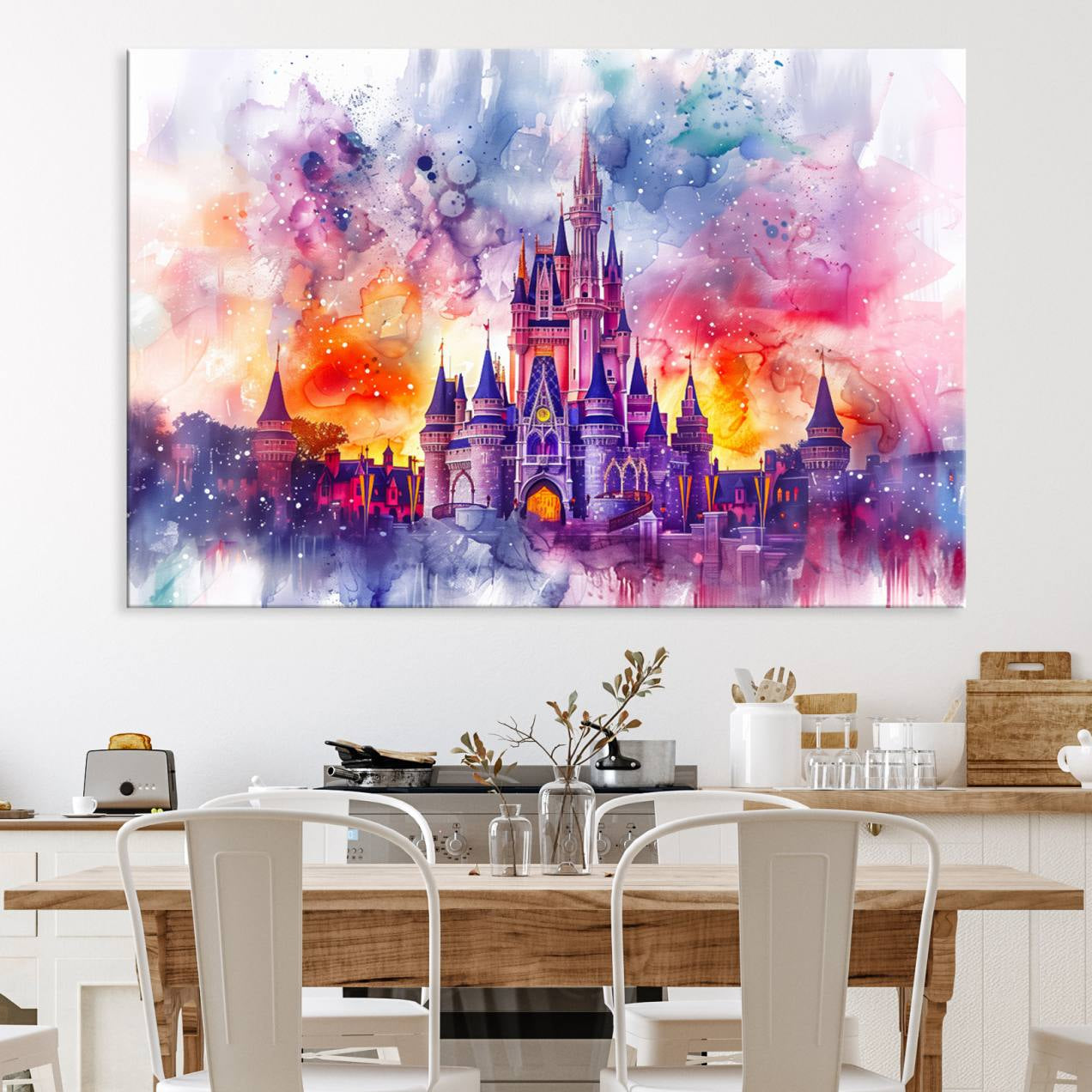 24602-MGV-CV-36X24-Disney Wall Art, Cinderella Castle Disney Print Wall Art, Kids Art, Disneyland Poster, watercolor