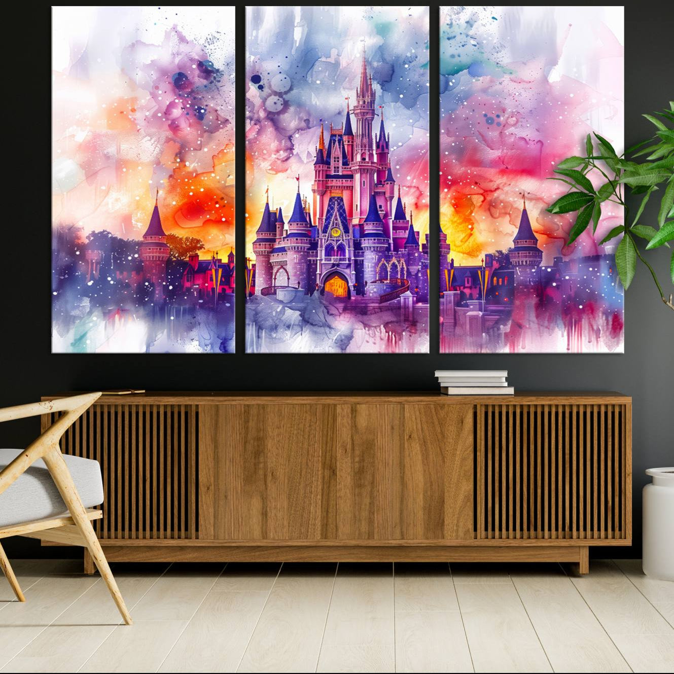 -Disney Wall Art, Cinderella Castle Disney Print Wall Art, Kids Art, Disneyland Poster, watercolor