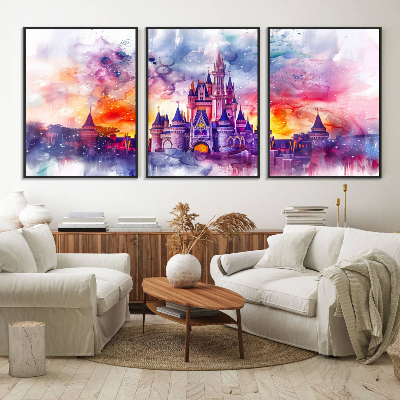 24602-MGV-FC-60X30-3P_Black-Disney Wall Art, Cinderella Castle Disney Print Wall Art, Kids Art, Disneyland Poster, watercolor