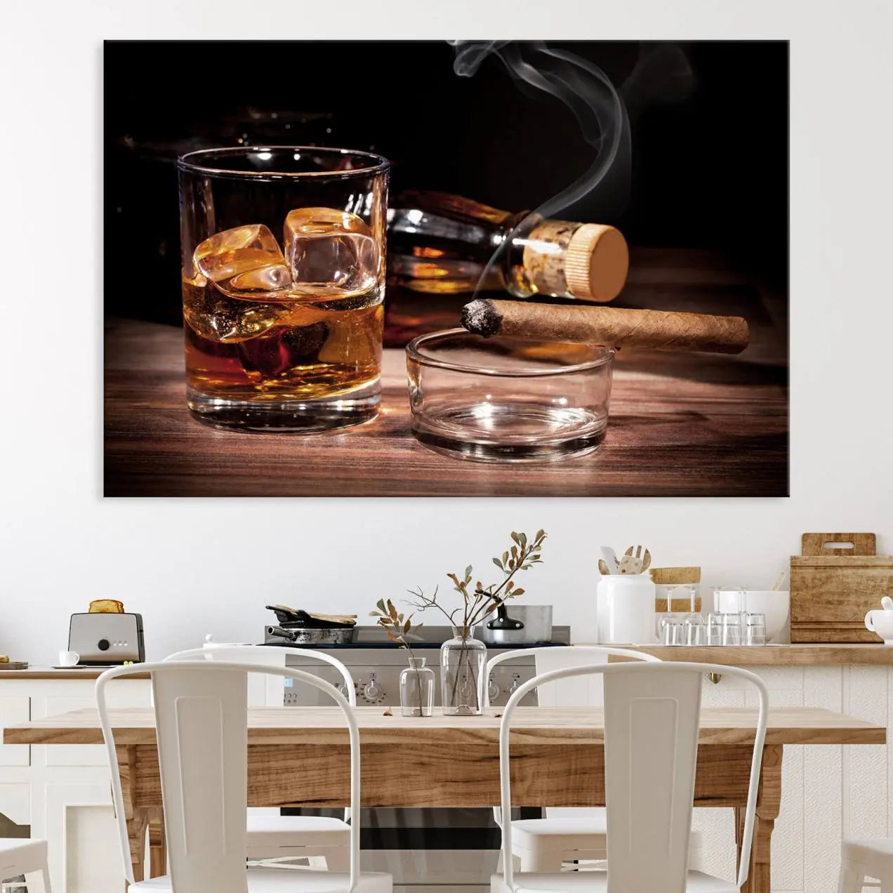 64344-MGV-CV-36X24-Elegant Whiskey Art Canvas Print Whiskey Printing Cuban Cigars Art Wall Art