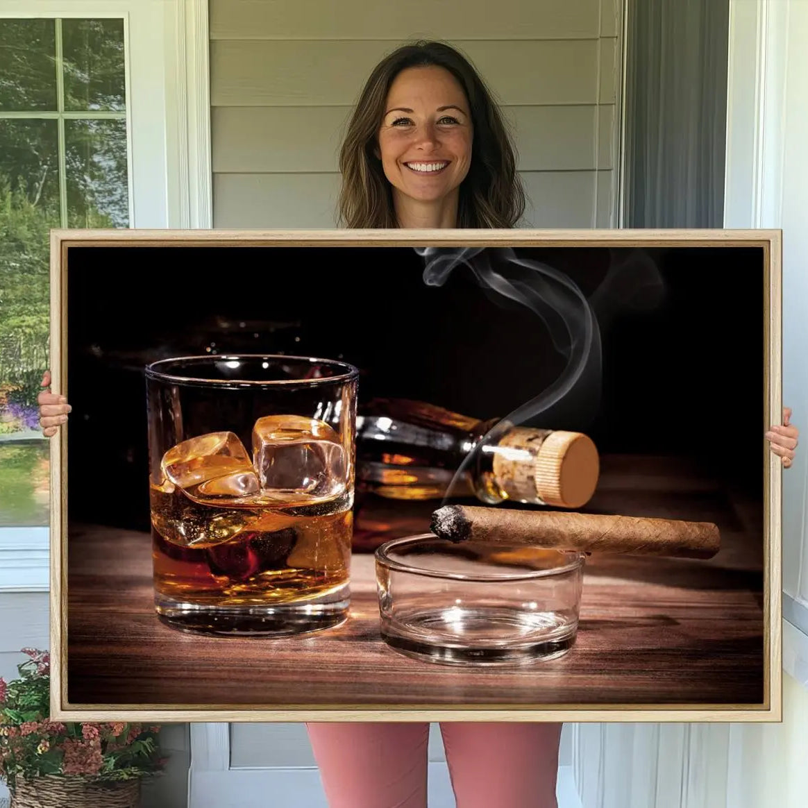 64344-MGV-CV-36X24-Elegant Whiskey Art Canvas Print Whiskey Printing Cuban Cigars Art Wall Art
