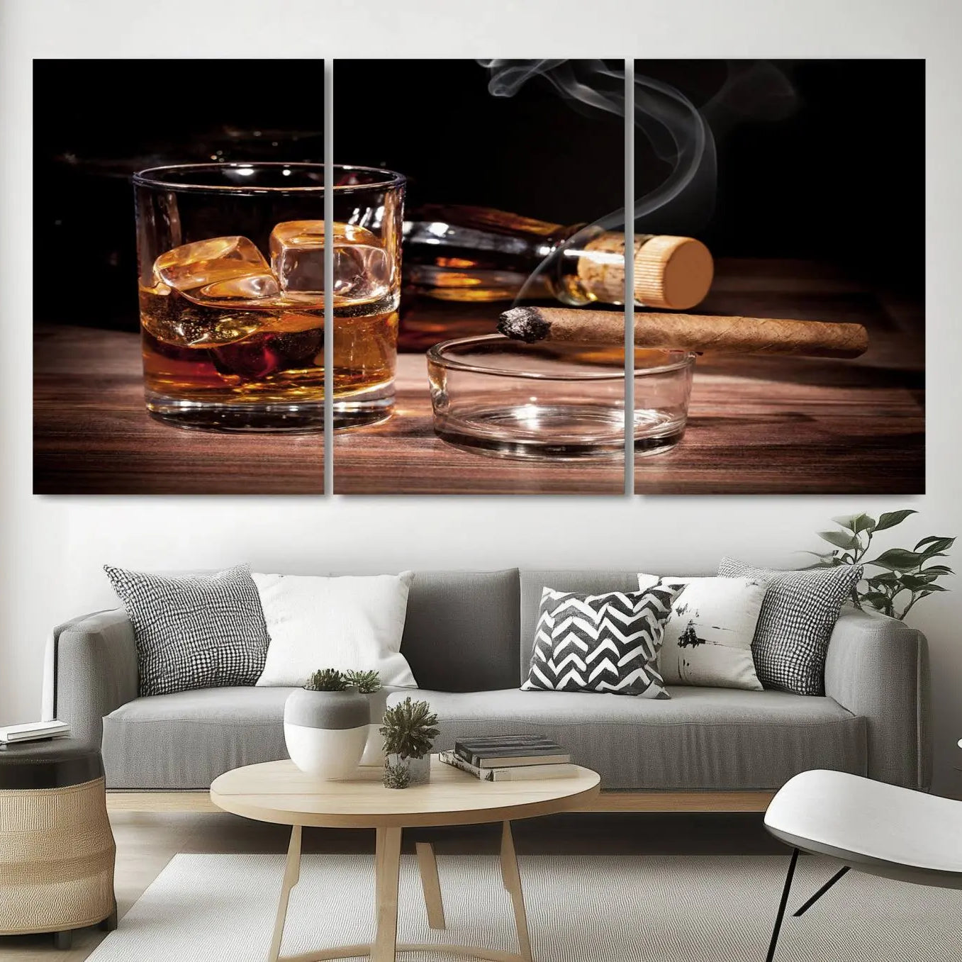 -Elegant Whiskey Art Canvas Print Whiskey Printing Cuban Cigars Art Wall Art