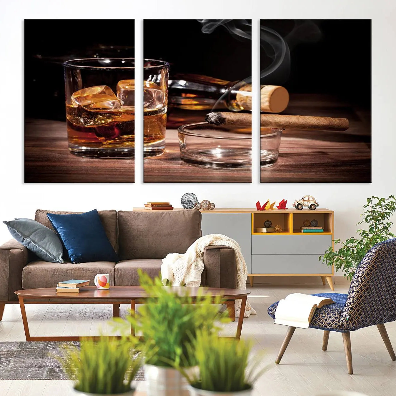 -Elegant Whiskey Art Canvas Print Whiskey Printing Cuban Cigars Art Wall Art