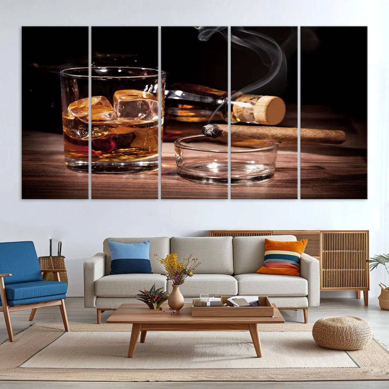 -Elegant Whiskey Art Canvas Print Whiskey Printing Cuban Cigars Art Wall Art