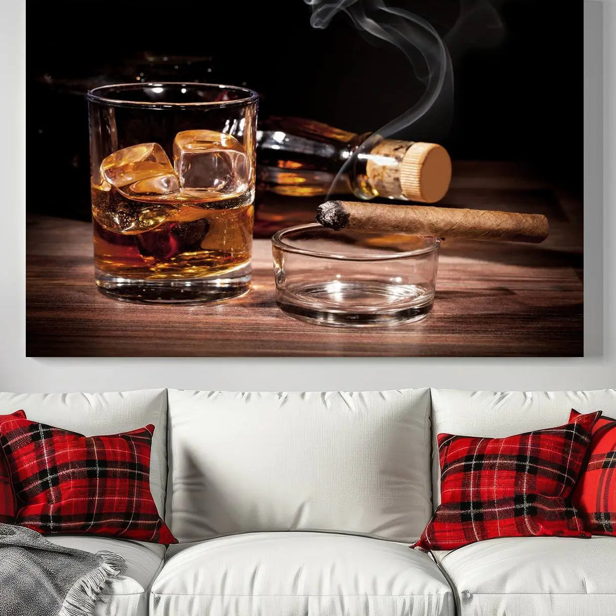 64344-MGV-CV-36X24-Elegant Whiskey Art Canvas Print Whiskey Printing Cuban Cigars Art Wall Art