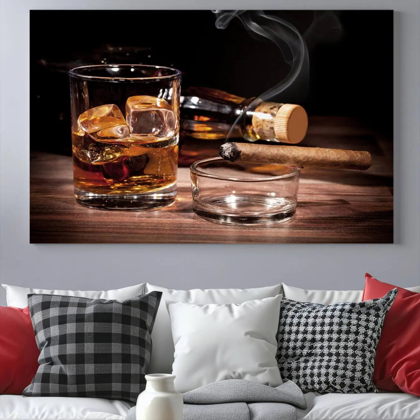 64344-MGV-CV-36X24-Elegant Whiskey Art Canvas Print Whiskey Printing Cuban Cigars Art Wall Art