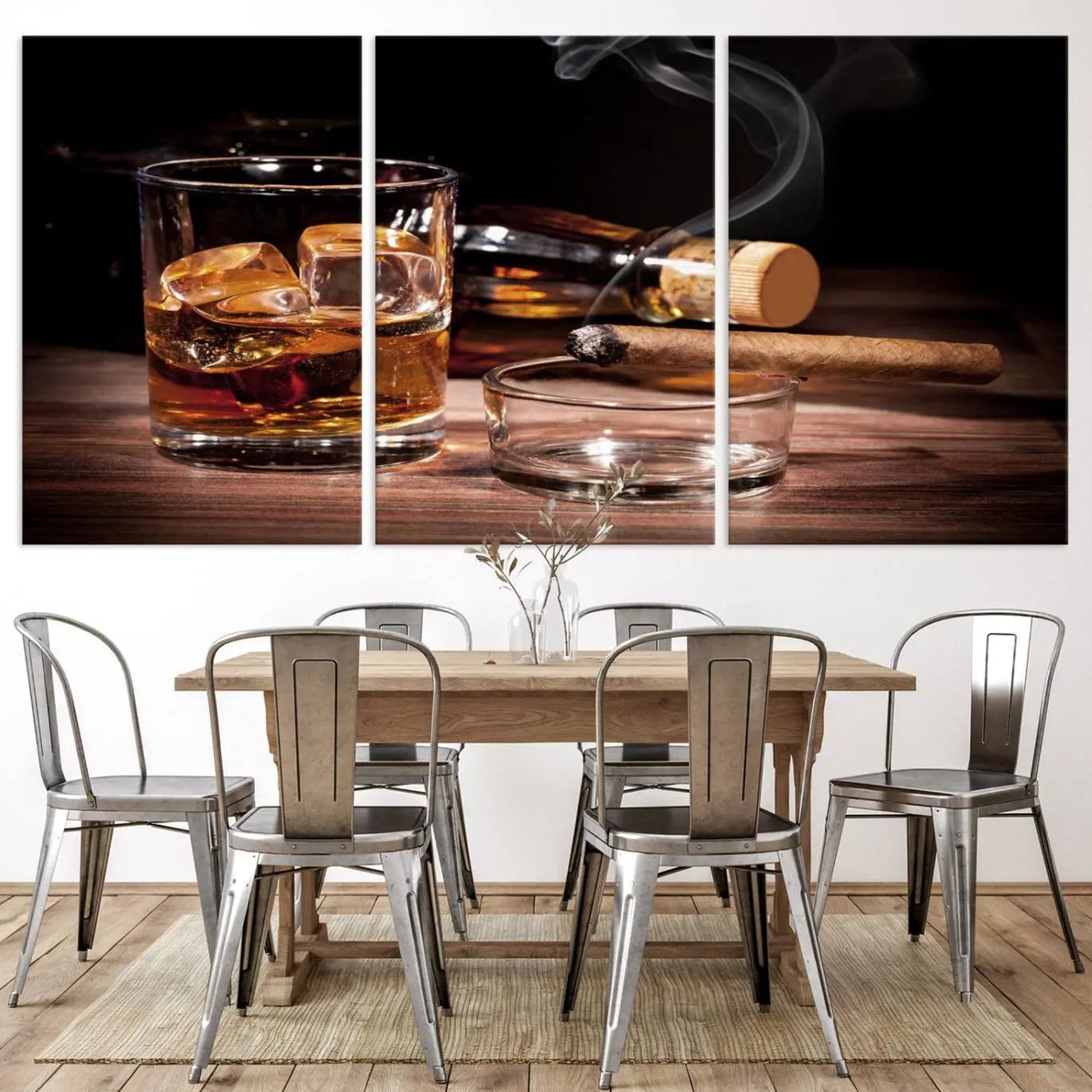 64344-MGV-CV-36X24-Elegant Whiskey Art Canvas Print Whiskey Printing Cuban Cigars Art Wall Art