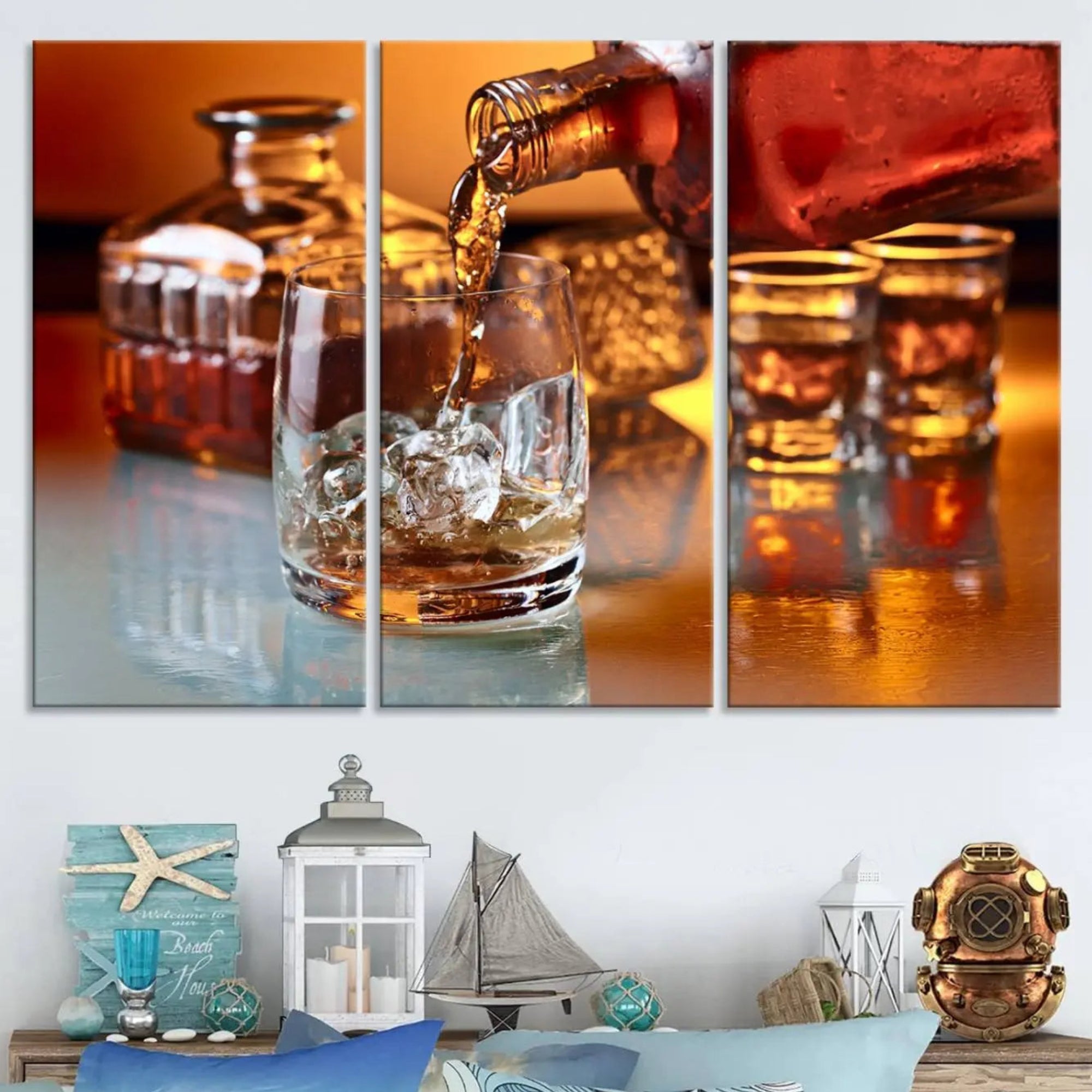 55963-MGV-CV-48X32-3P-Elegant Whiskey Canvas Wall Art Print Scotch Art Bourbon Art