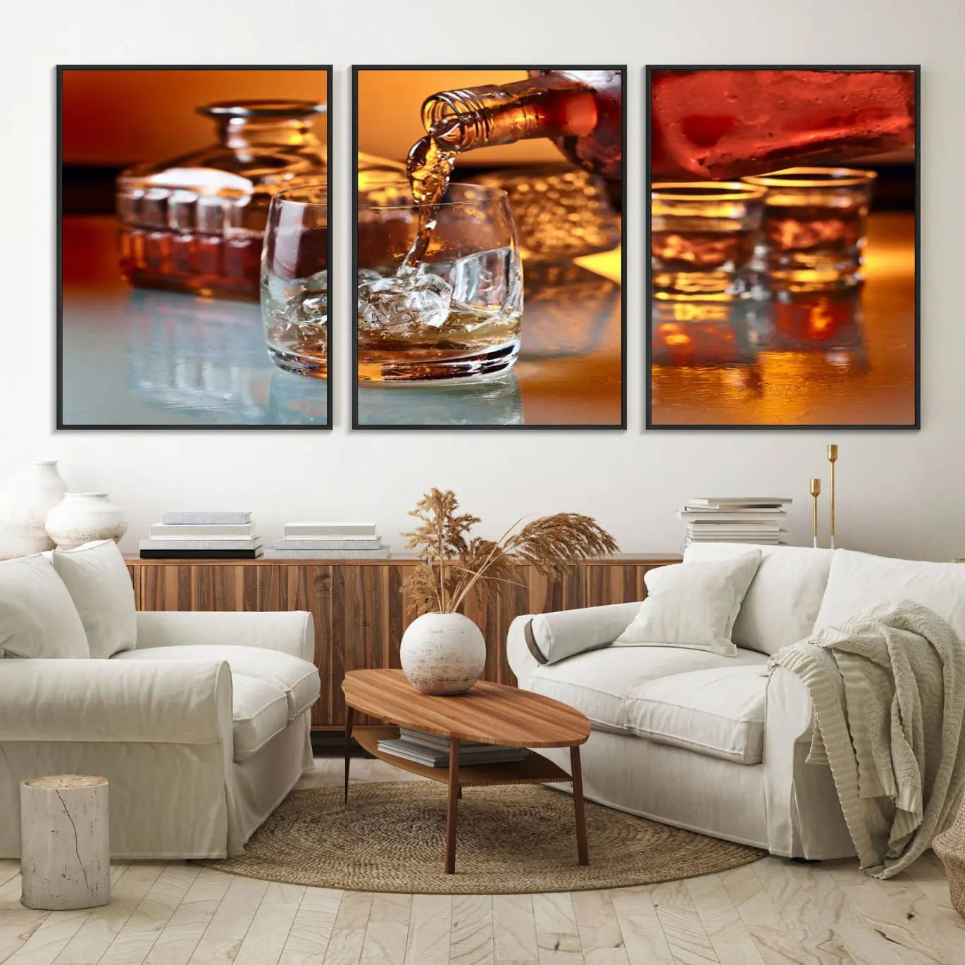 55963-MGV-FC-60X30-3P_Black-Elegant Whiskey Canvas Wall Art Print Scotch Art Bourbon Art
