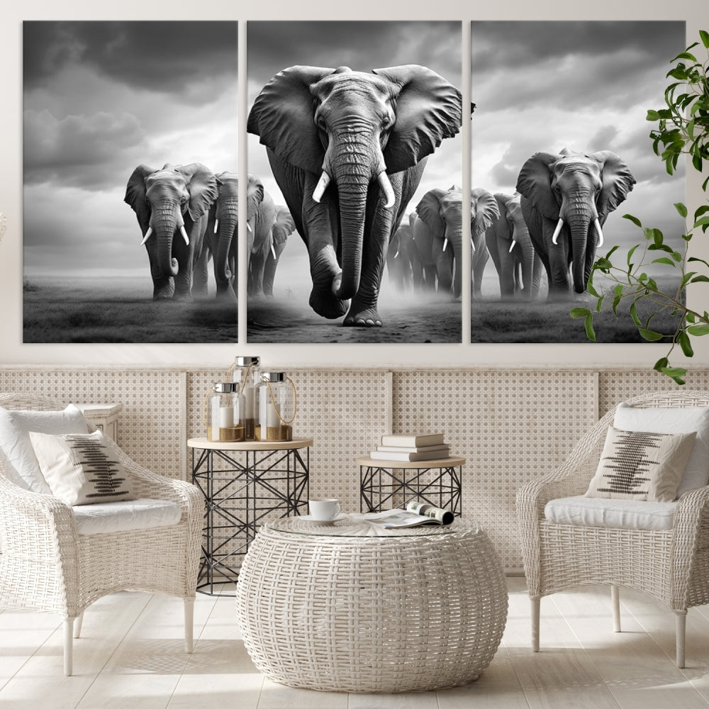 -Elephant Family Wall Art Canvas Print, Framed Elephant Wall Art Print Canvas